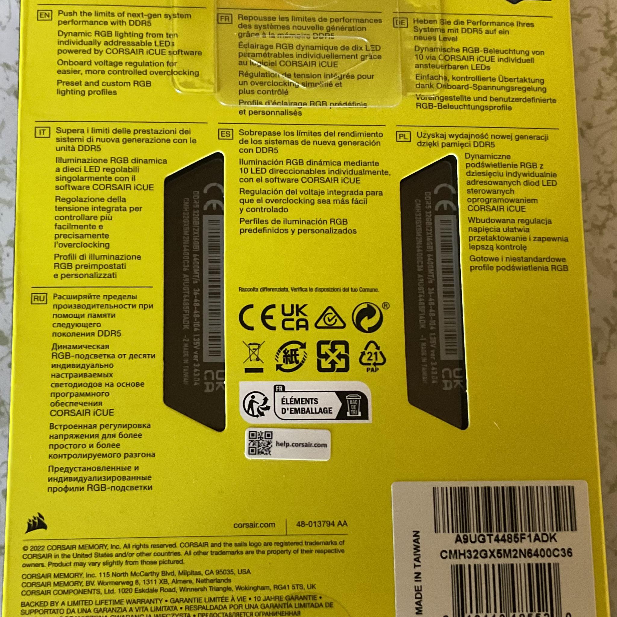 CORSAIR VENGEANCE RGB DDR5 32GB(2X16GB) 6400MHz CL36 XMP 3.0 READY