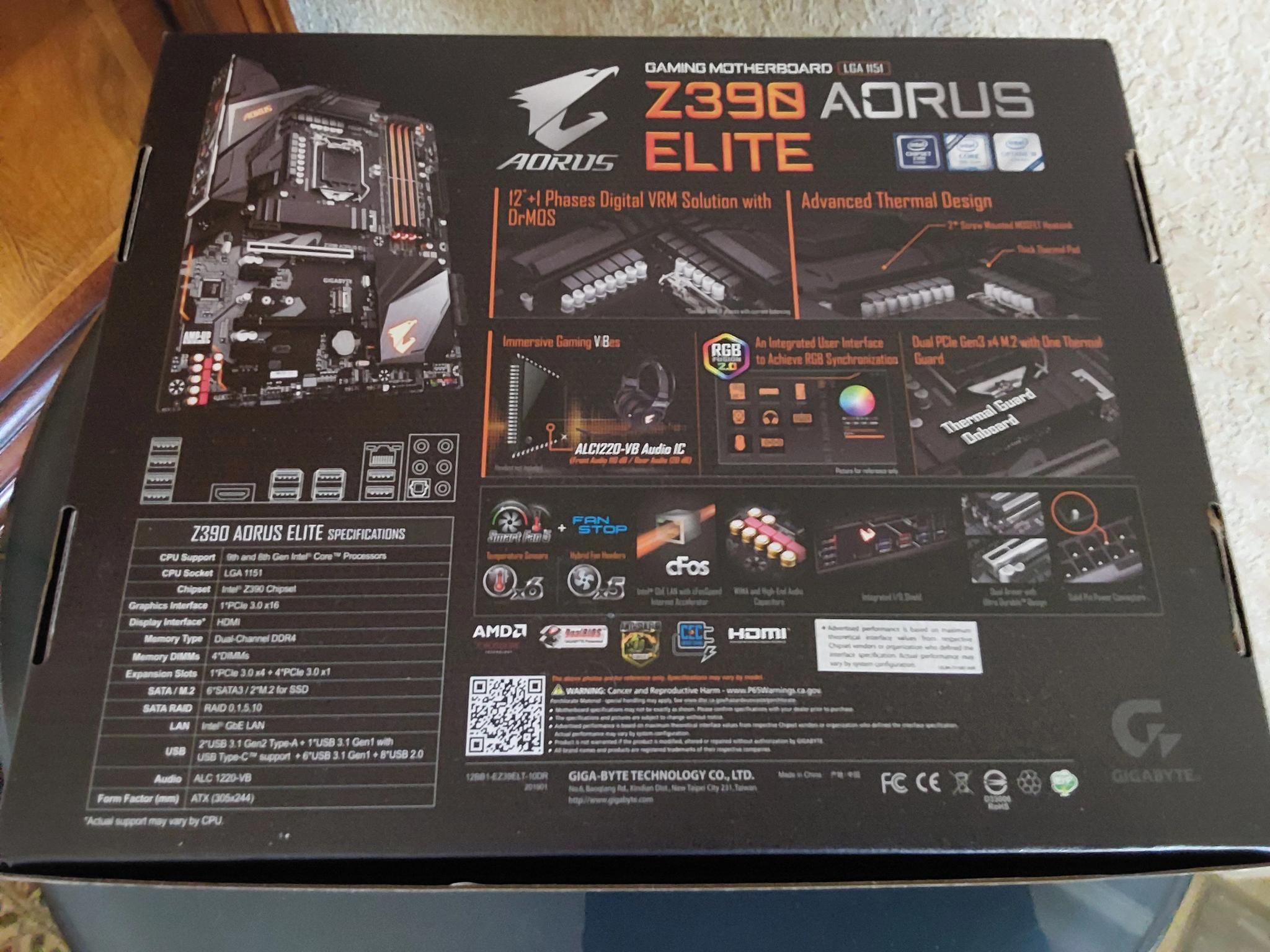 NEW! GIGABYTE AORUS ELITE LGA 1151 Intel Z390 ATX Intel Motherboard