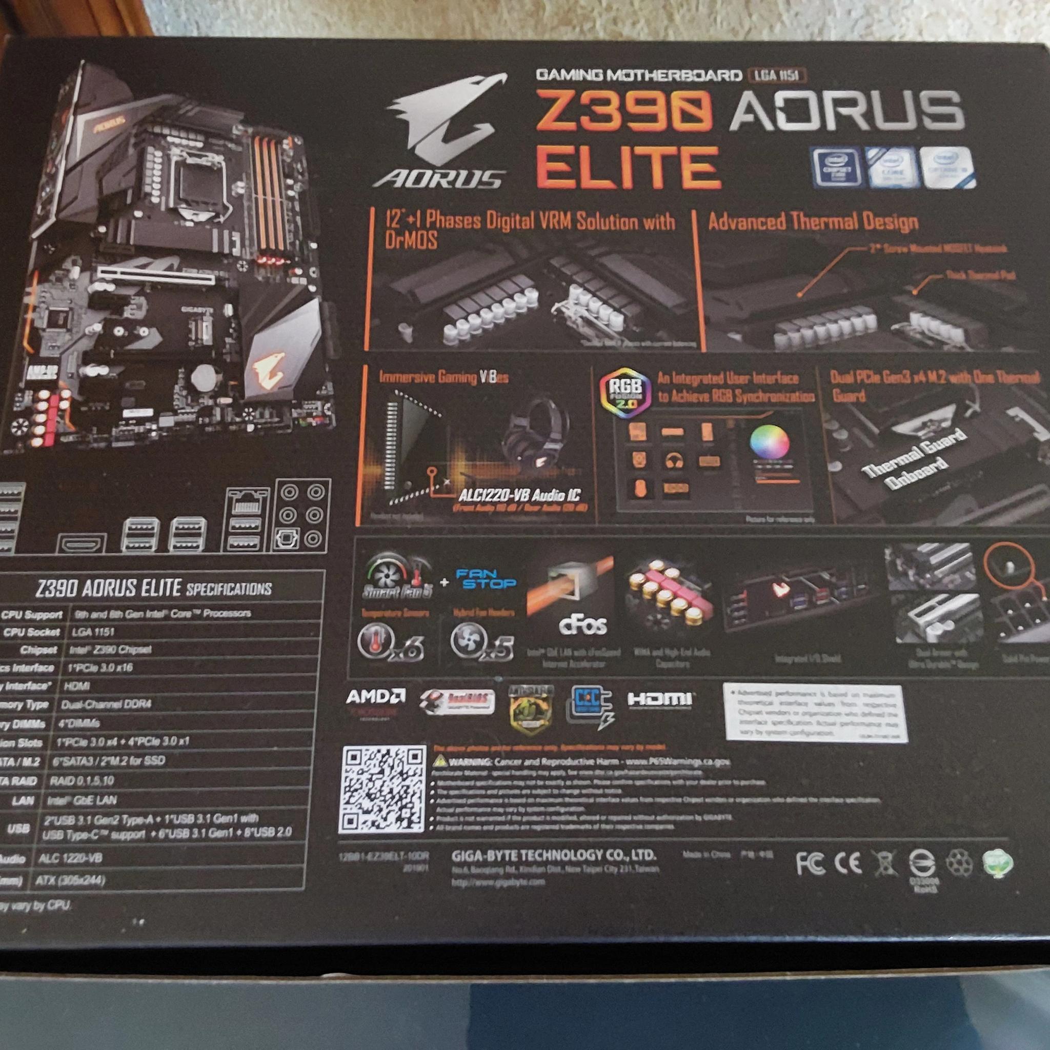 NEW! GIGABYTE AORUS ELITE LGA 1151 Intel Z390 ATX Intel Motherboard