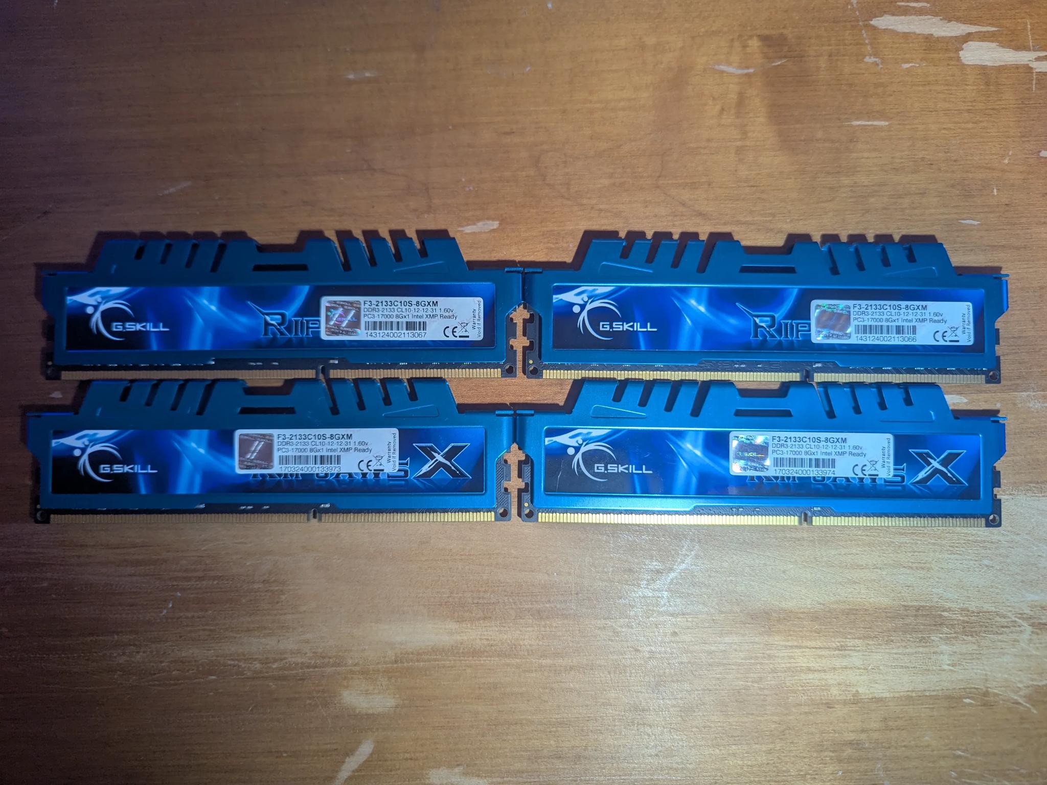 32 GBs DDR3 G.SKILL Ripjaws