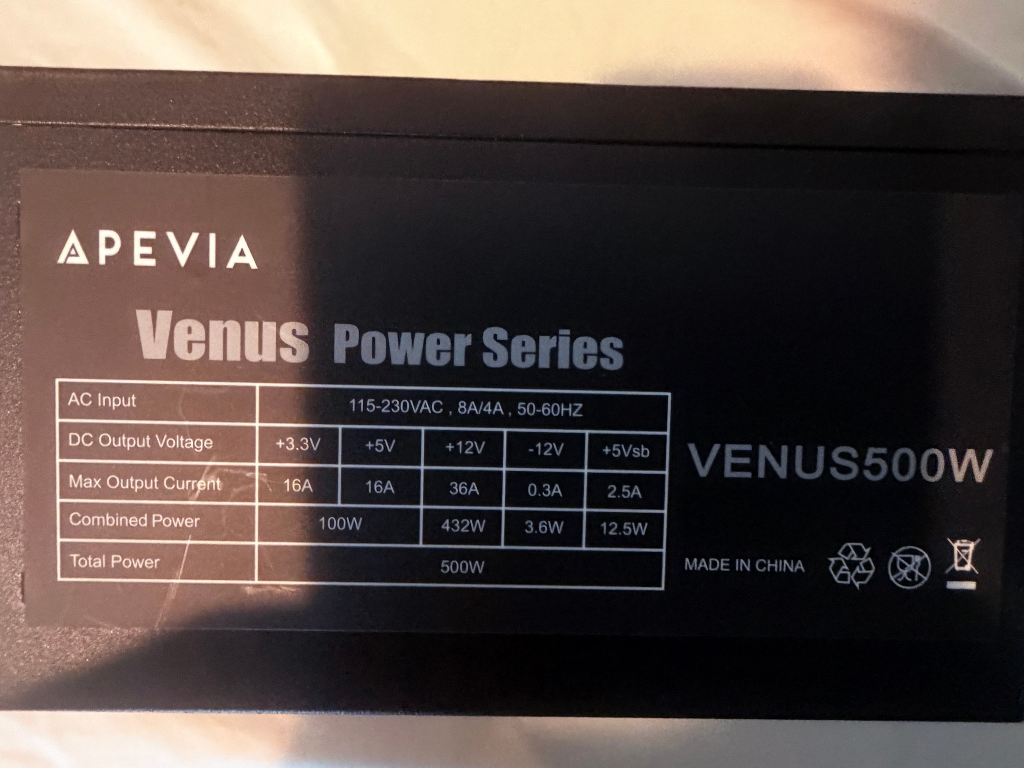 Apevia Venus 500W Power Supply (VENUS500W) ATX Non-Modular