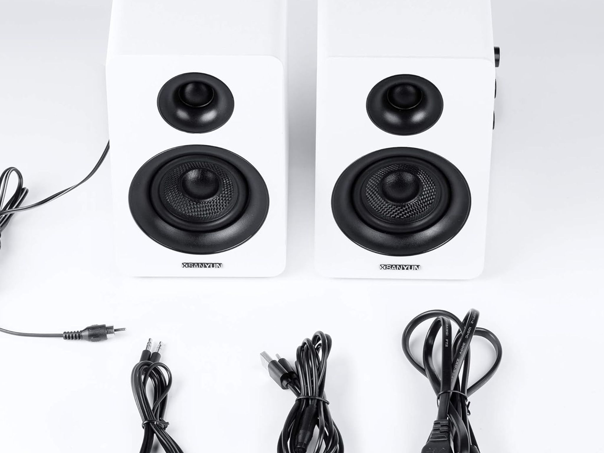 3"Bookshelf Speakers – 60W Carbon Fiber Speaker Unit -(Pair, White)