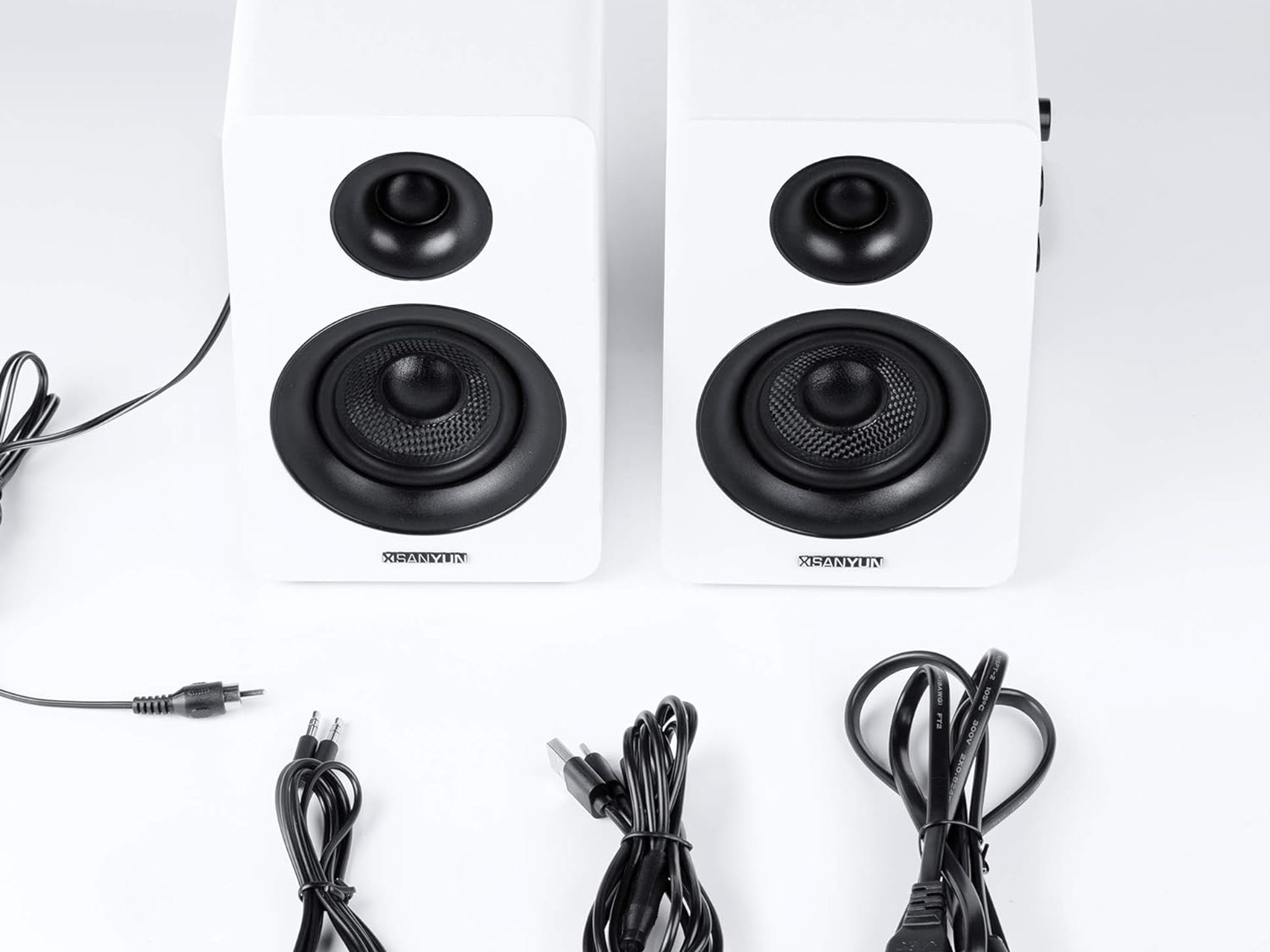 3"Bookshelf Speakers – 60W Carbon Fiber Speaker Unit -(Pair, White)