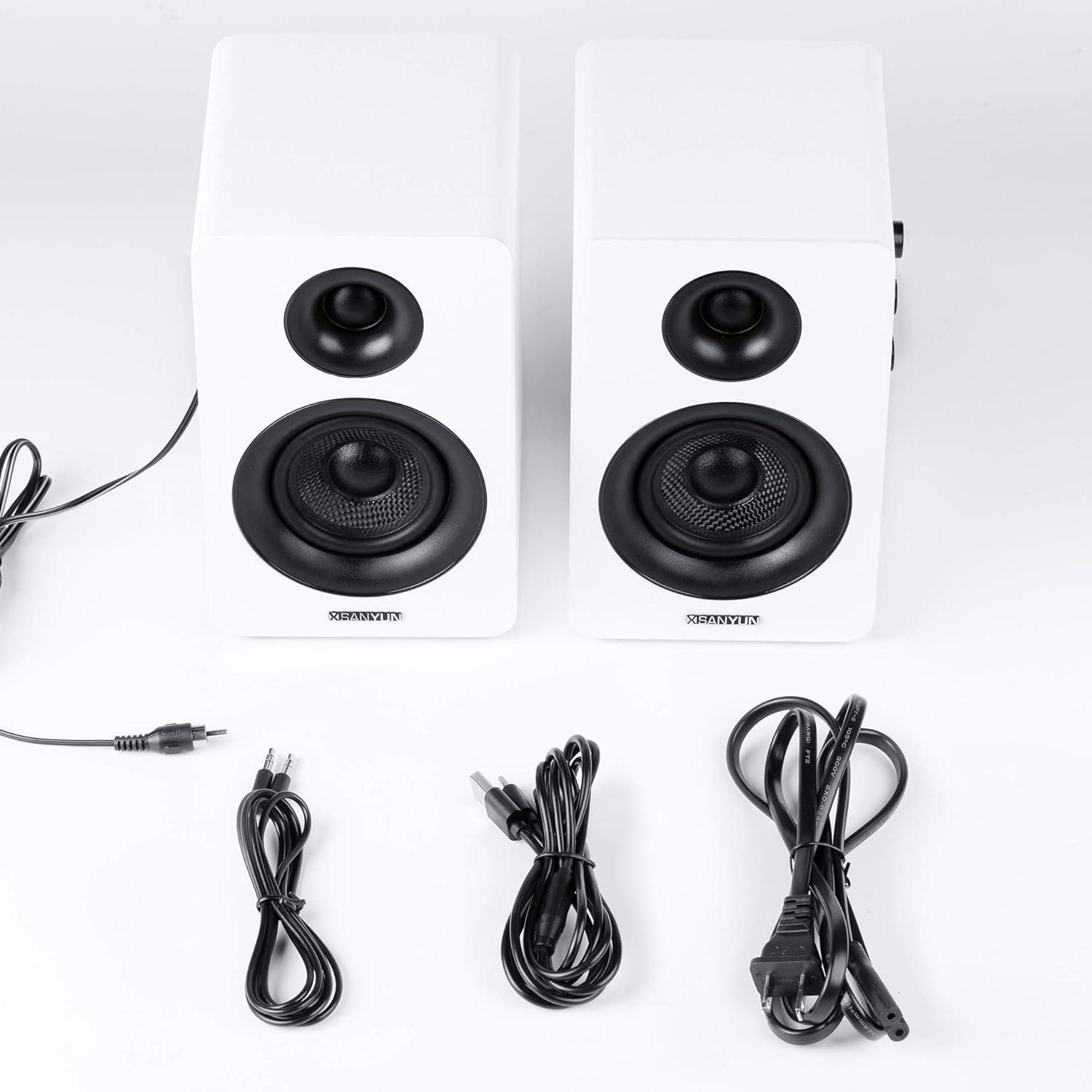 3"Bookshelf Speakers – 60W Carbon Fiber Speaker Unit -(Pair, White)