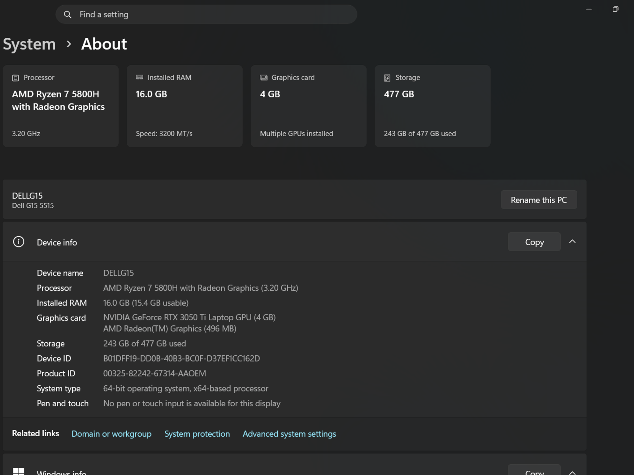 Dell G15 5515 Ryzen Edition w/ 3050 Ti