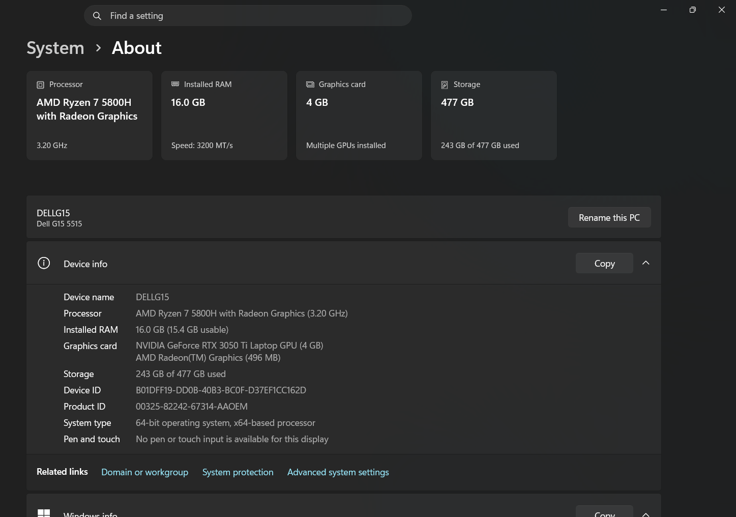 Dell G15 5515 Ryzen Edition w/ 3050 Ti