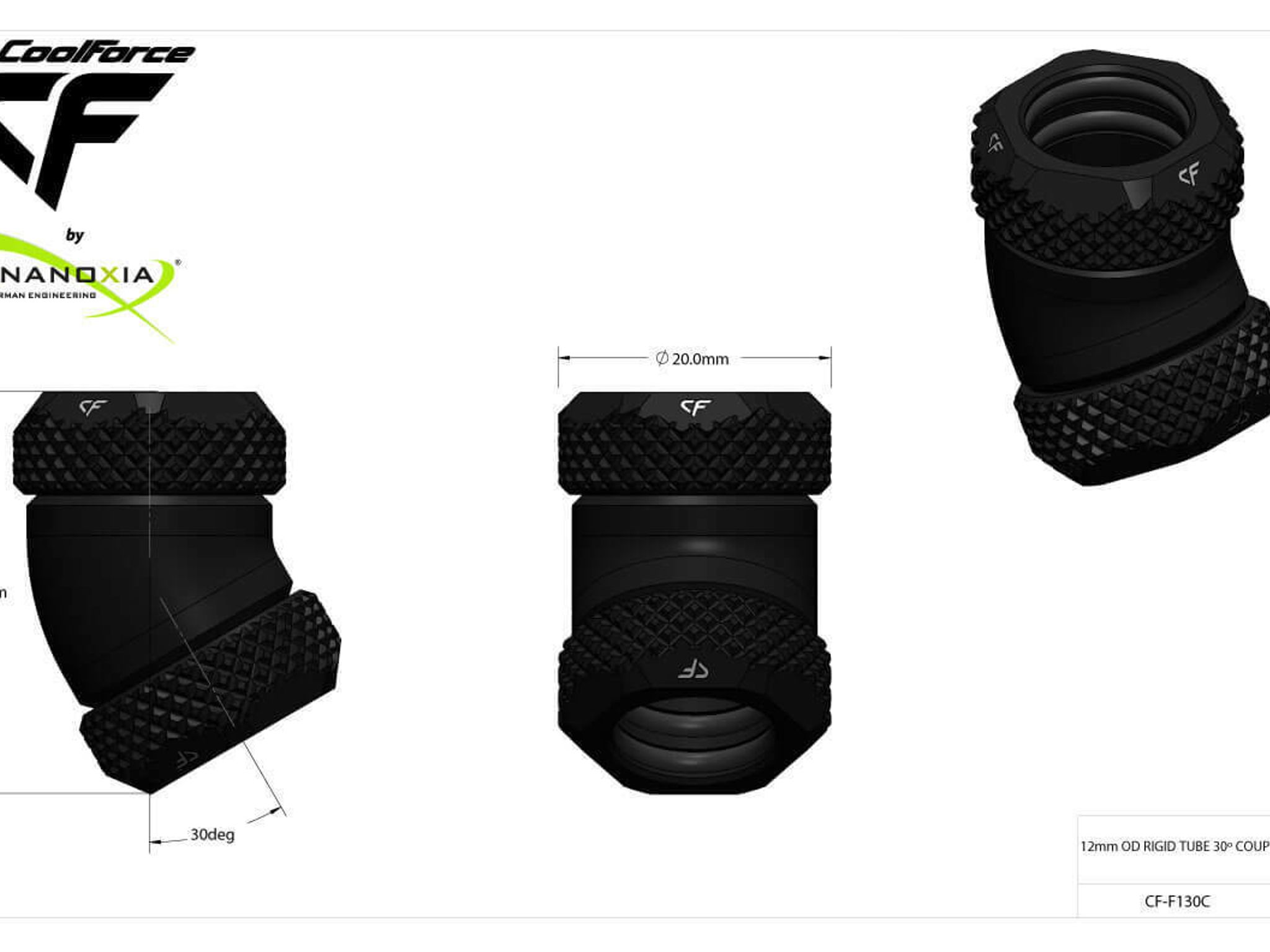 CoolForce 30 Degree Angled Coupler for 12mm Hard Tube