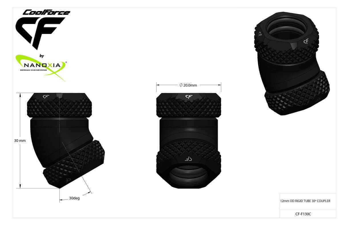 CoolForce 30 Degree Angled Coupler for 12mm Hard Tube