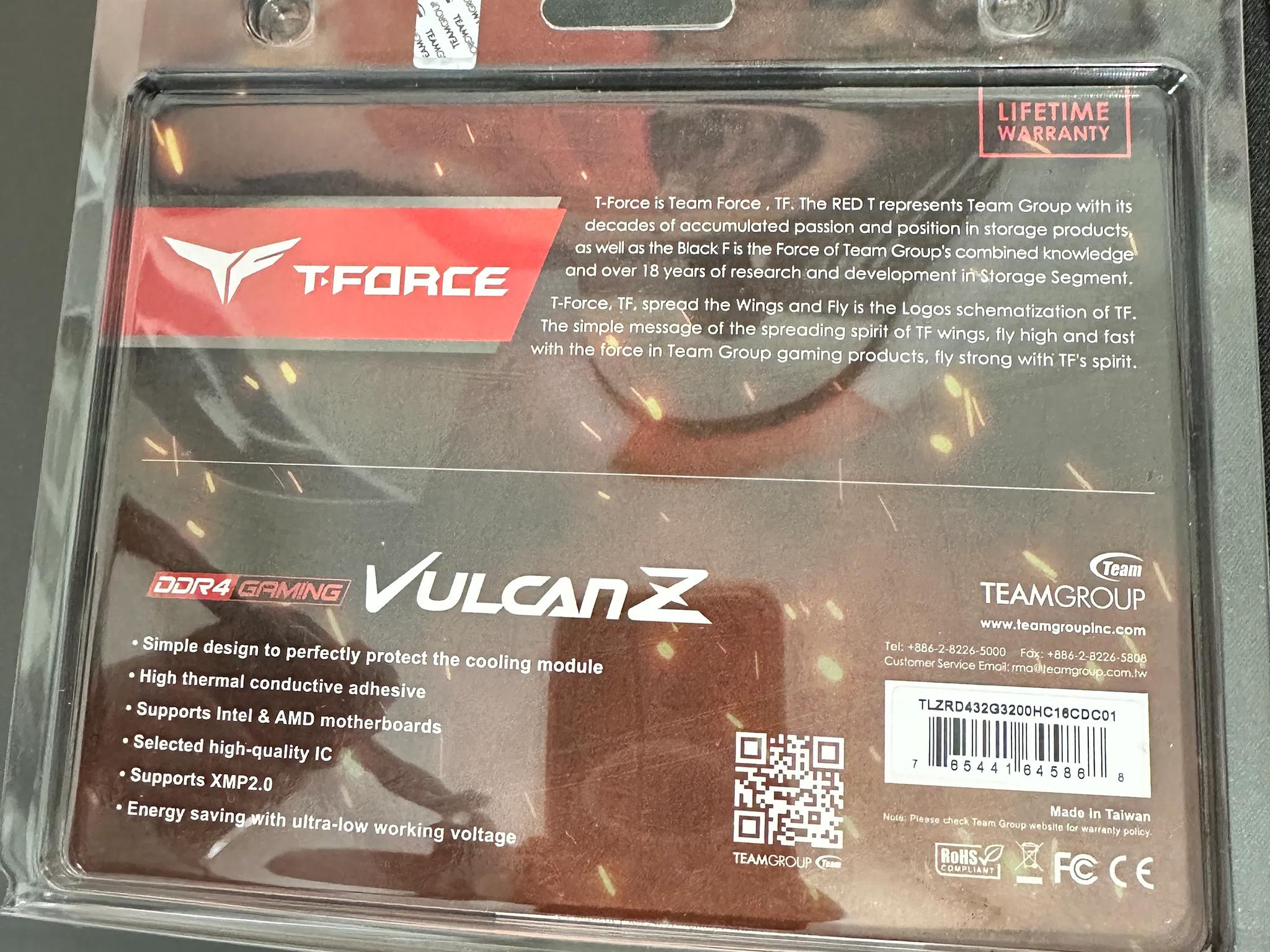 TEAMGROUP T-Force Vulcan Z DDR4 32GB Kit (2 x 16GB) 3200MHz - Red - TLZRD432G3200HC16CDC01