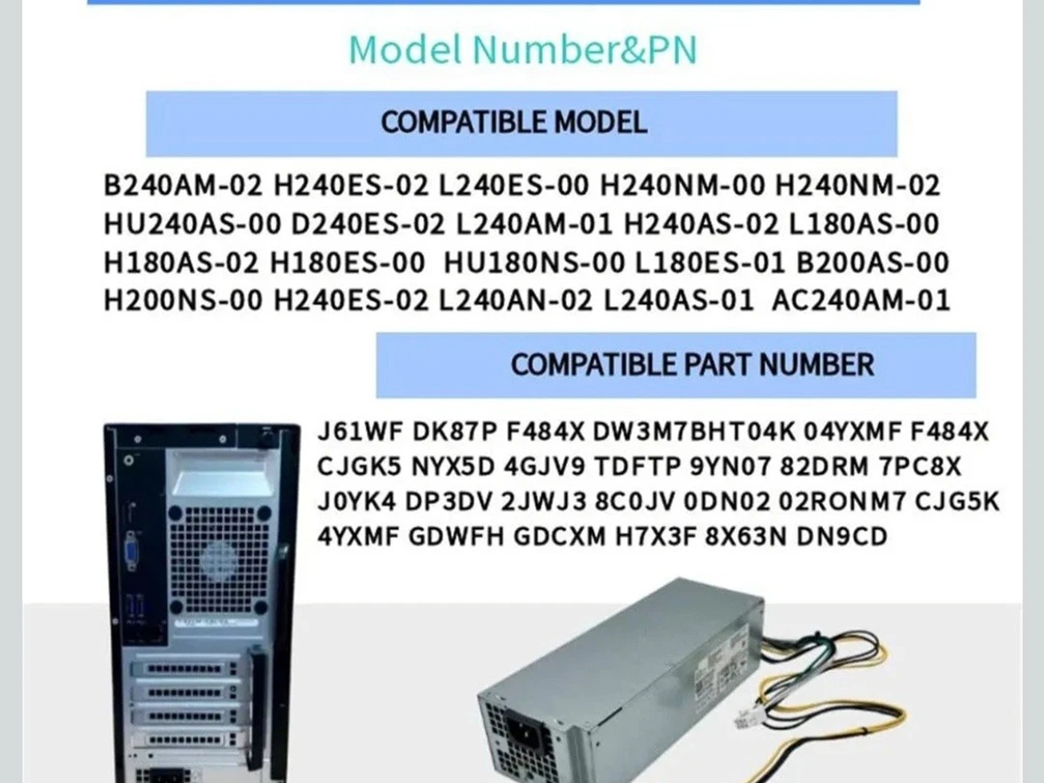 For Dell OptiPlex MT Mini Tower 3050 5050 7050 240W Power Supply H240ES-02 J61WF