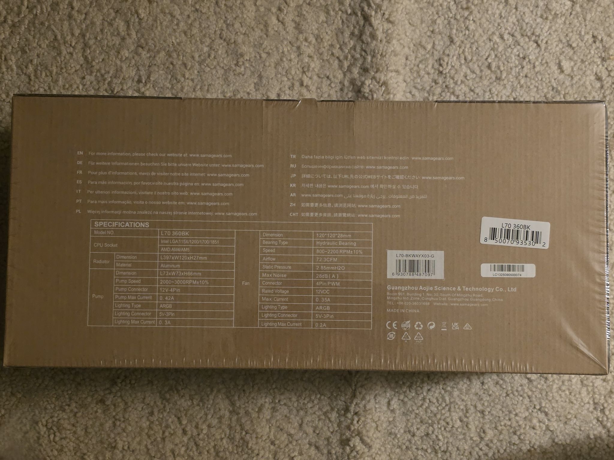 SAMA L70 360MM Black ARGB AIO Cooler LGA 1700/1851/AM5/AM4 Sockets Brand New Sealed