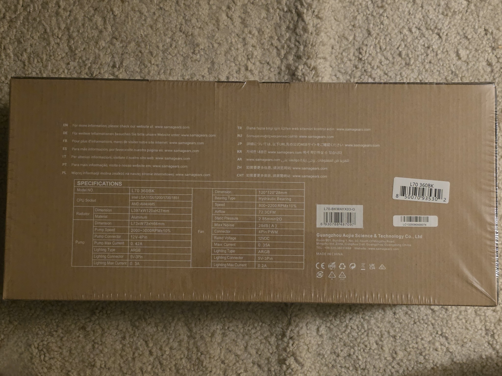 SAMA L70 360MM Black ARGB AIO Cooler LGA 1700/1851/AM5/AM4 Sockets Brand New Sealed