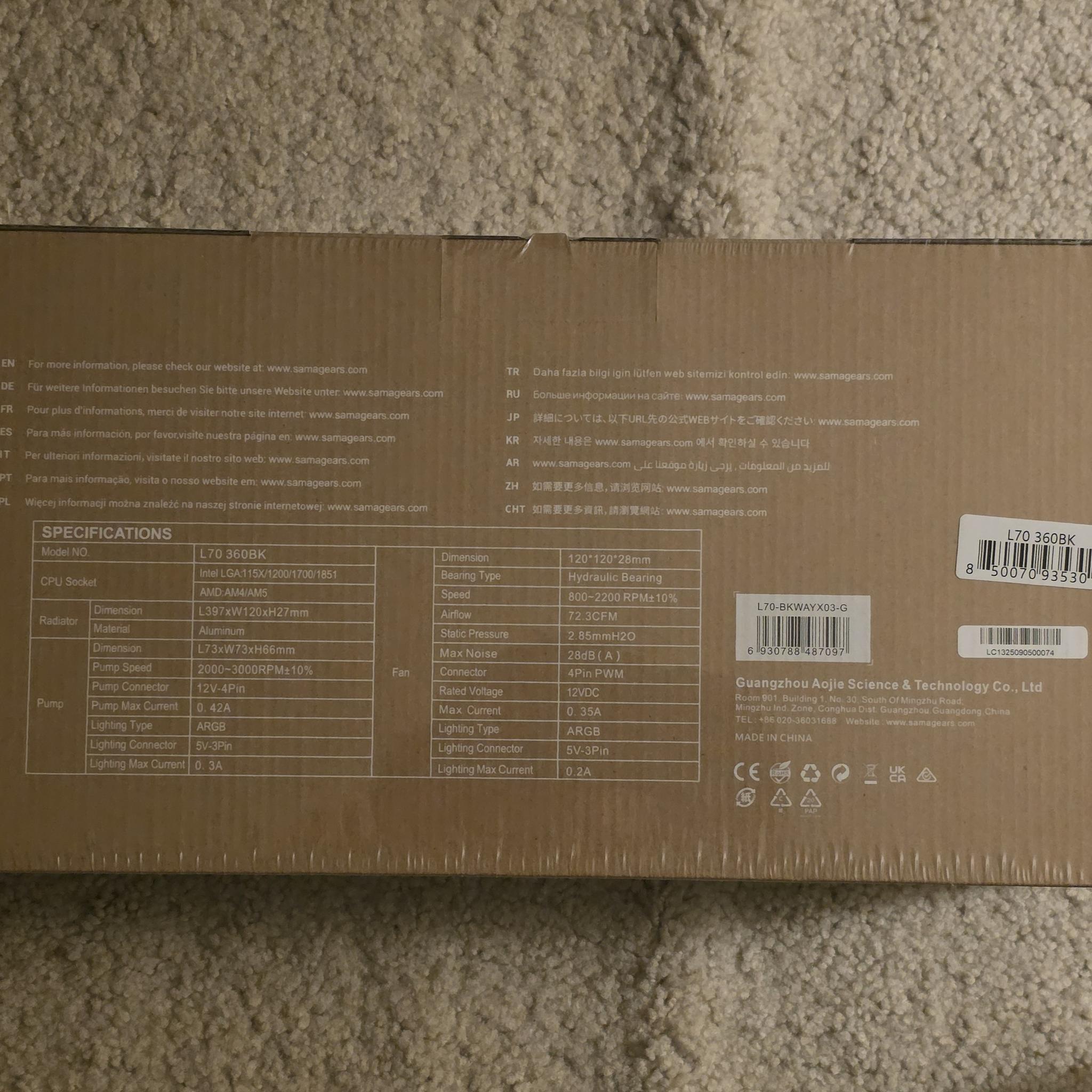 SAMA L70 360MM Black ARGB AIO Cooler LGA 1700/1851/AM5/AM4 Sockets Brand New Sealed