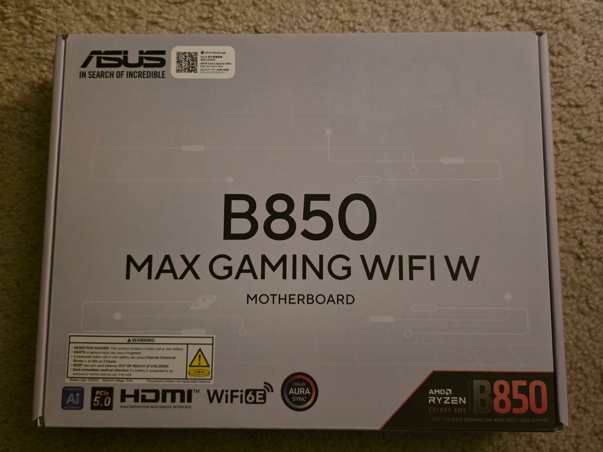 ASUS B850 MAX GAMING WIFI W AM5 ATX Motherboard Brand New In Box Sealed