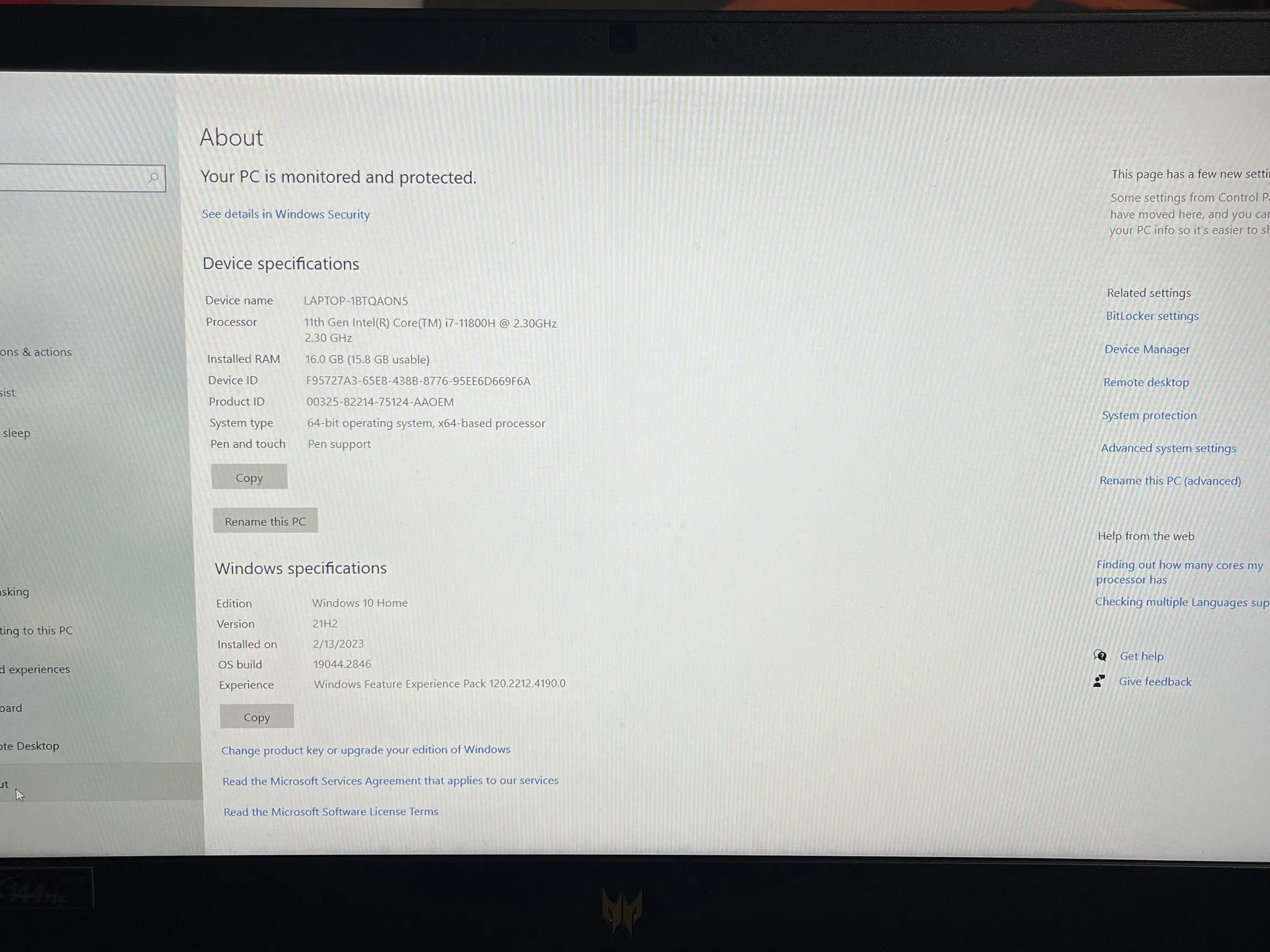 Acer RTX 3060 i7 11800 Laptop -1080p 144Hz 3ms 16GB RAM - 512GB SSD+1 TB SSD