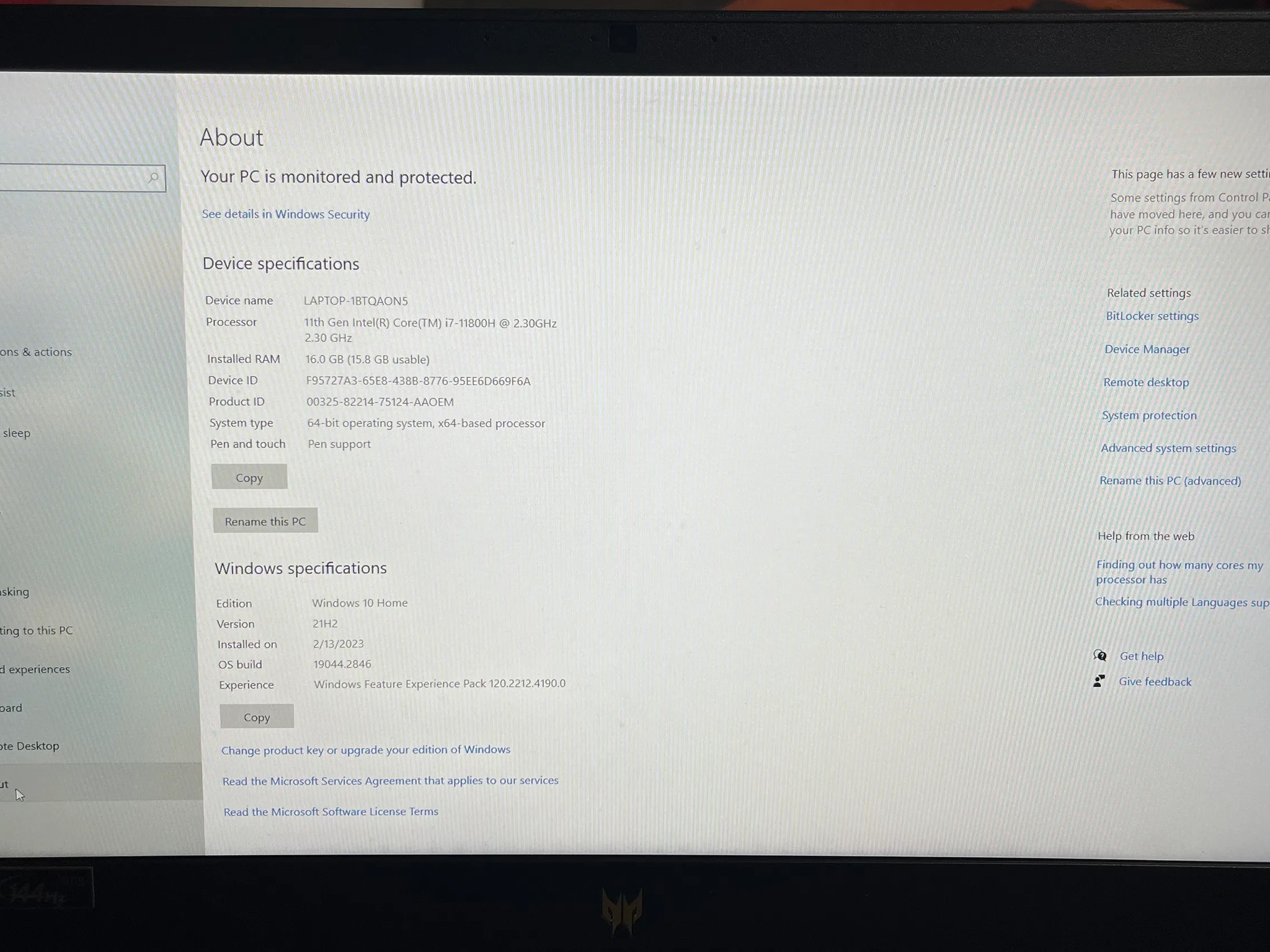 Acer RTX 3060 i7 11800 Laptop -1080p 144Hz 3ms 16GB RAM - 512GB SSD+1 TB SSD