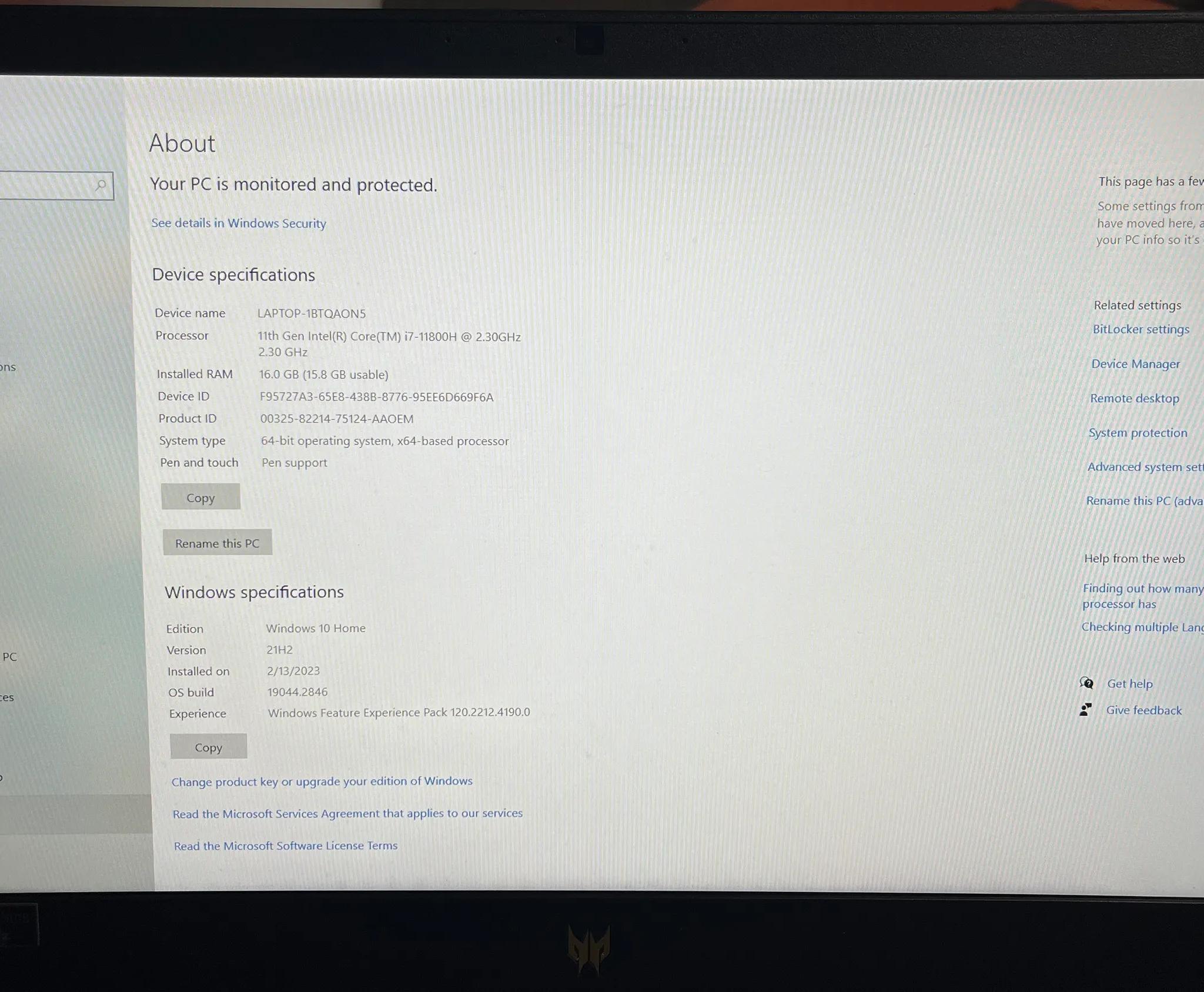 Acer RTX 3060 i7 11800 Laptop -1080p 144Hz 3ms 16GB RAM - 512GB SSD+1 TB SSD