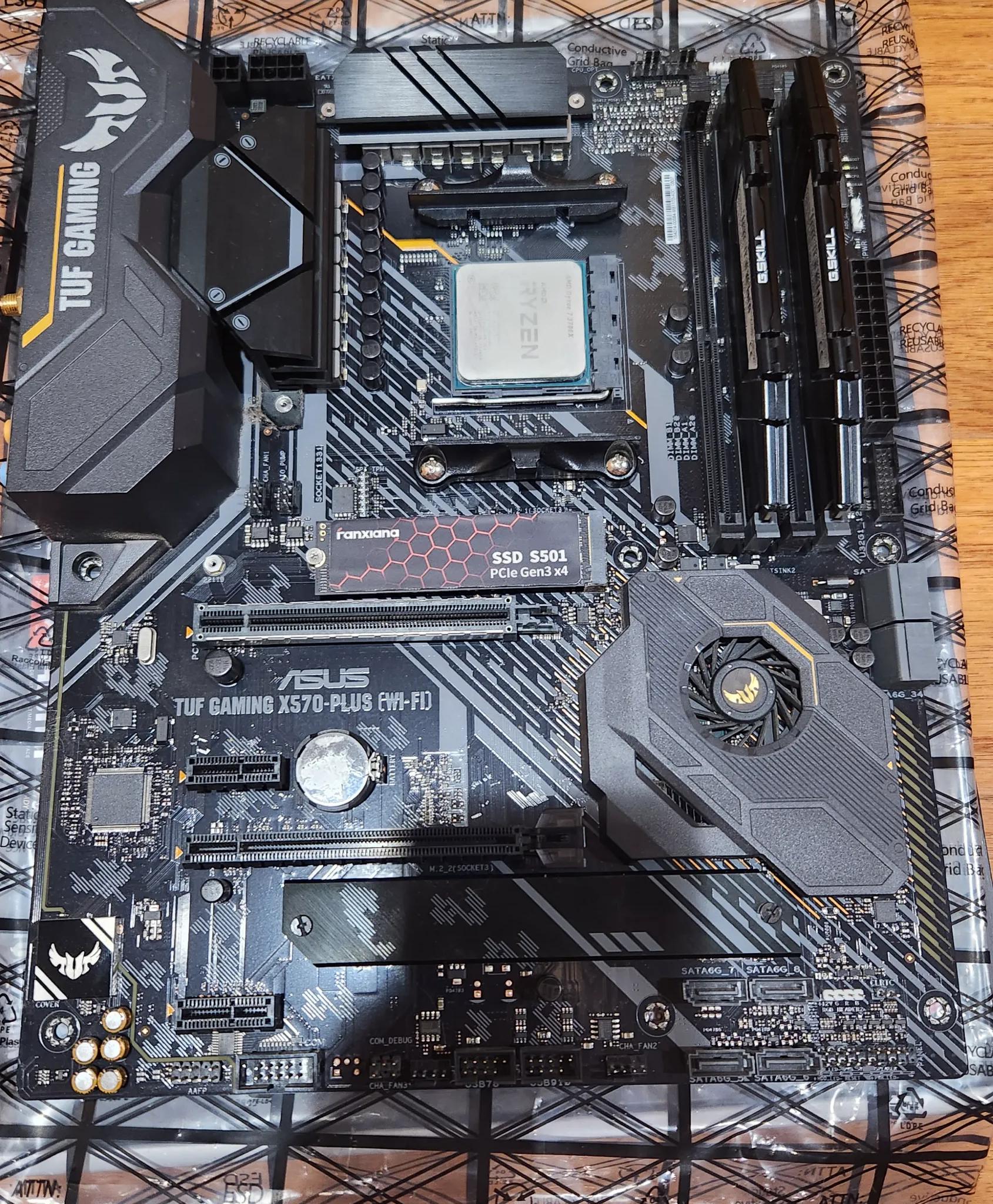 ASUS TUF x570-PLUS (WI-FI) AND Ryzen 7 3700X, 16gb RAM, 256GB M.2 (with Win 10 installed)