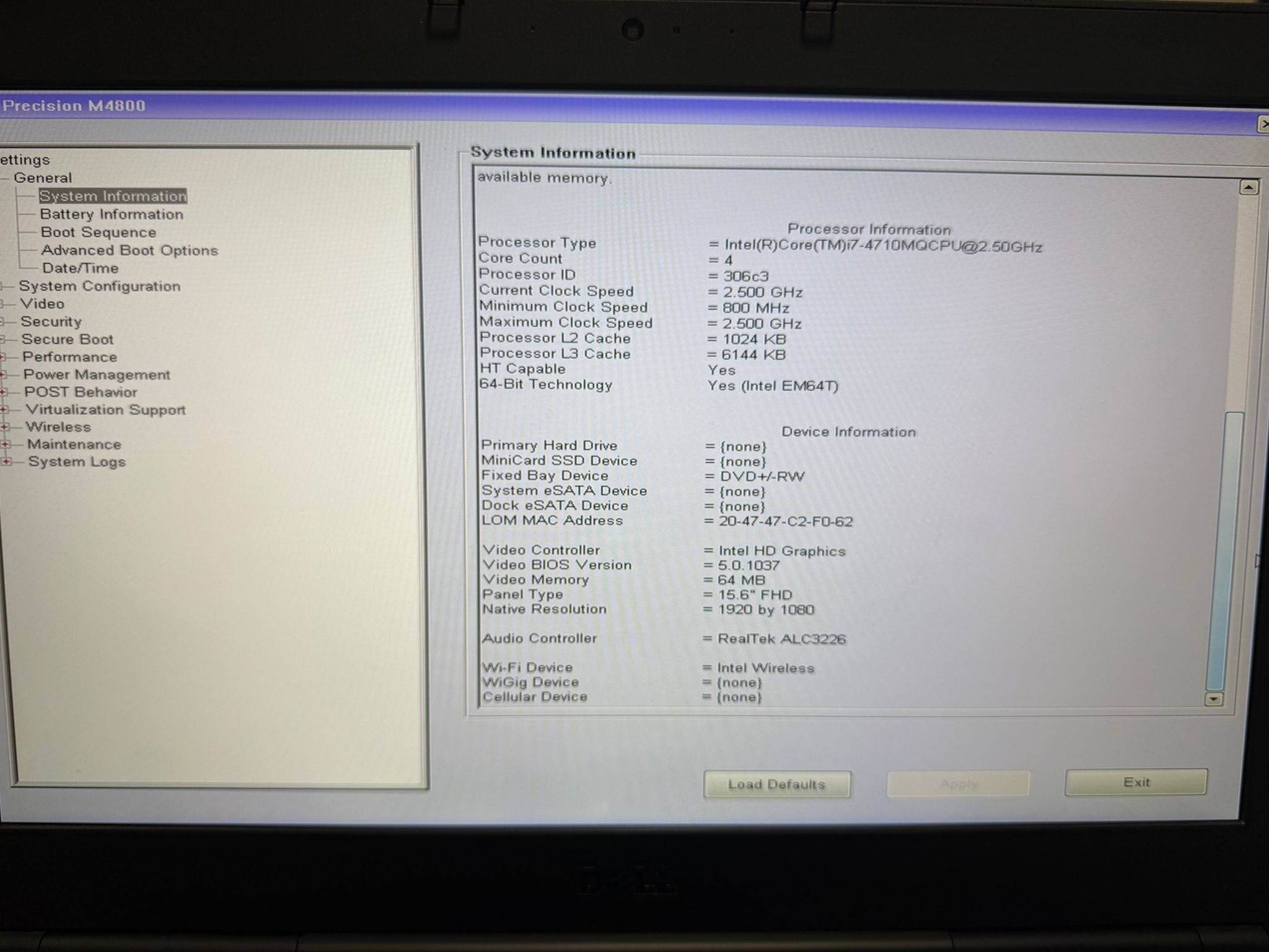 Dell Precision M4800 i7-4710mq Nvidia Quadro K1100M 24GB DDR3L