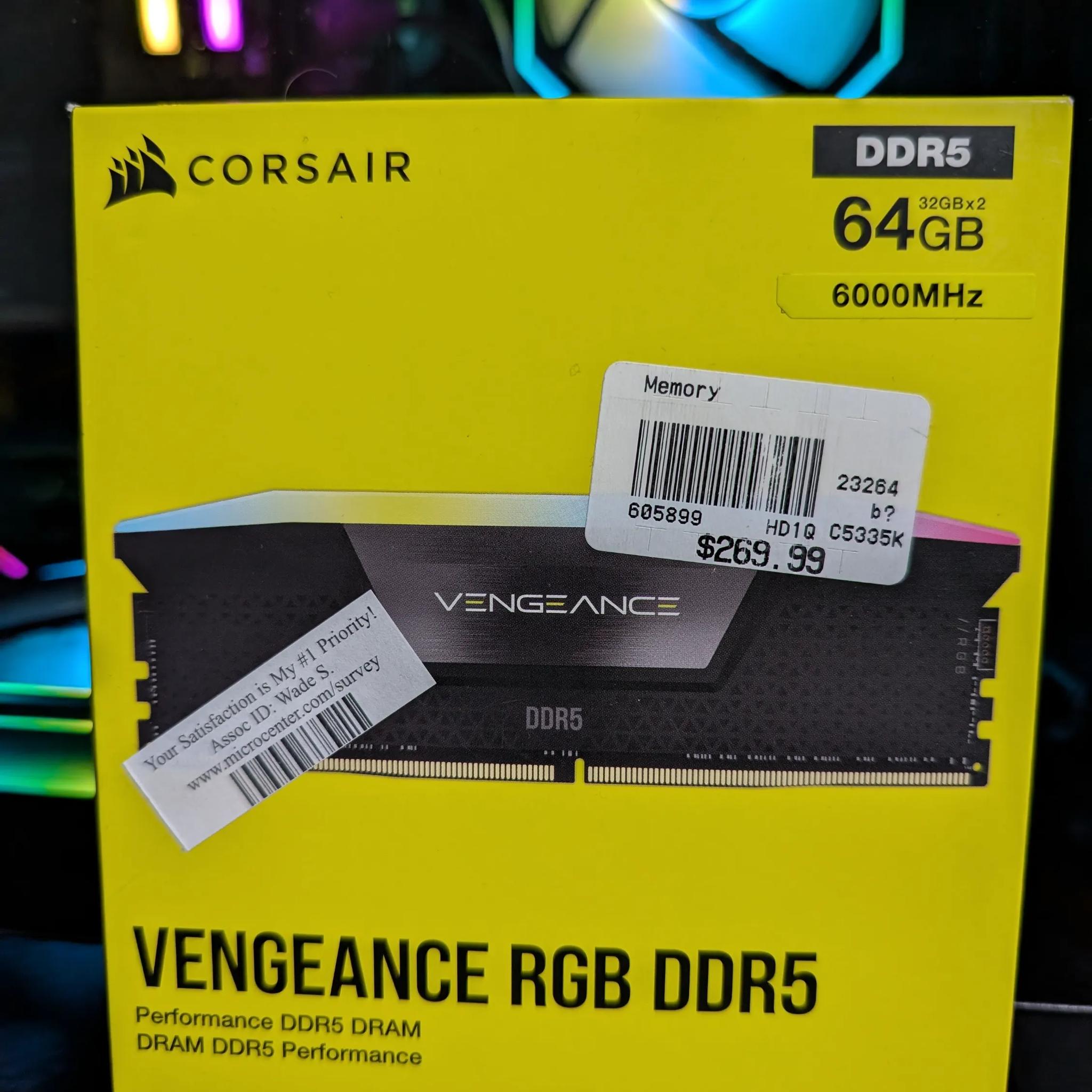 CORSAIR VENGEANCE RGB DDR5 RAM 64GB (2x32GB) 6000MHz