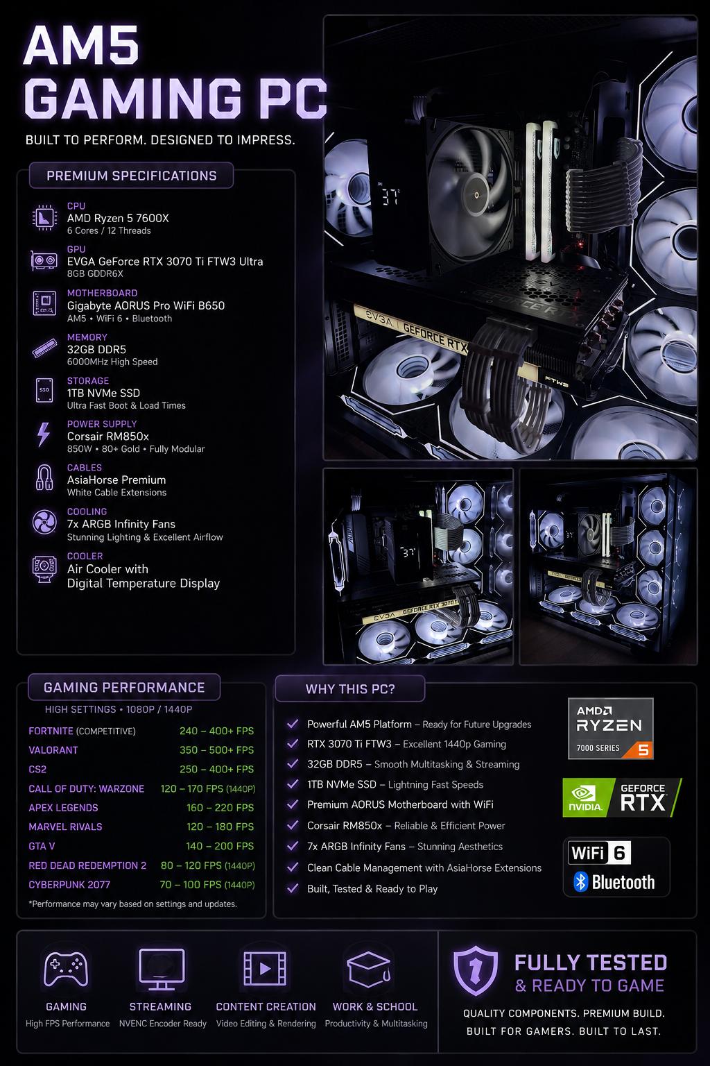 🚀 AM5 Gaming PC | Ryzen 5 7600X | RTX 3070 Ti FTW3 | 32GB DDR5