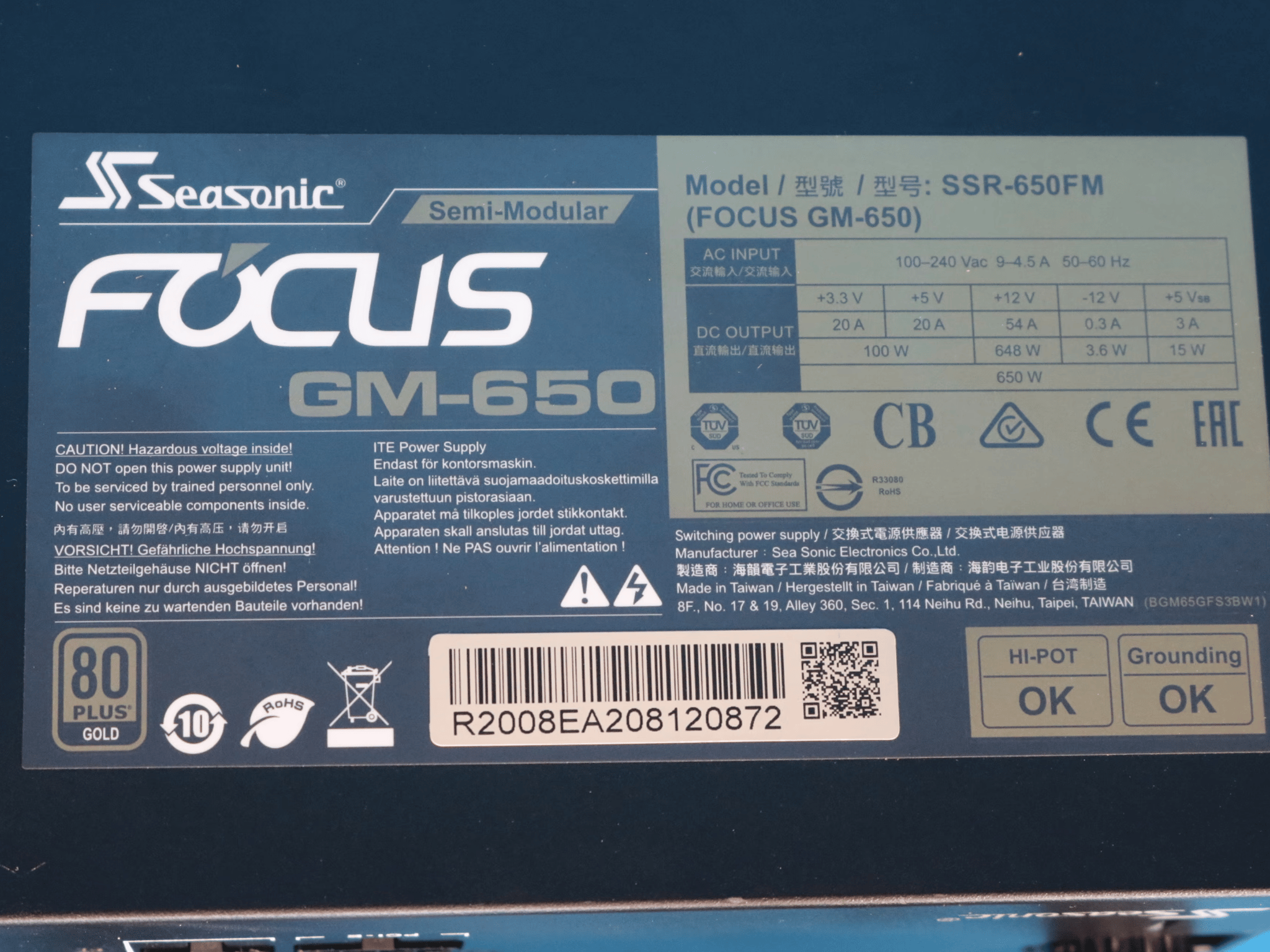 Seasonic FOCUS GM-650 650W 80+ GOLD Semi-Modular ATX Desktop Power Supply SSR-650FM