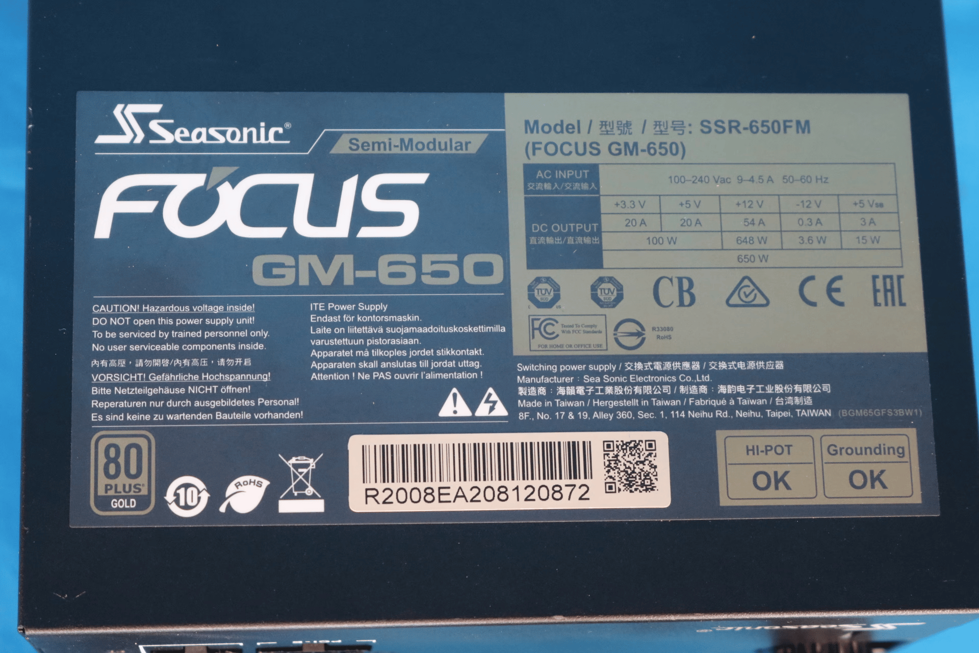 Seasonic FOCUS GM-650 650W 80+ GOLD Semi-Modular ATX Desktop Power Supply SSR-650FM