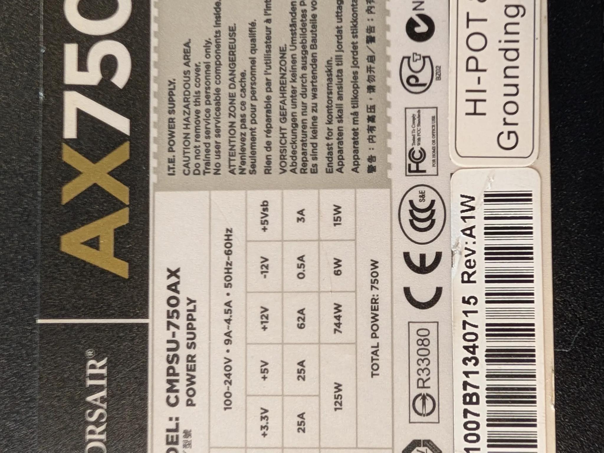 Corsair Ax750 750W Modular power supply PSU