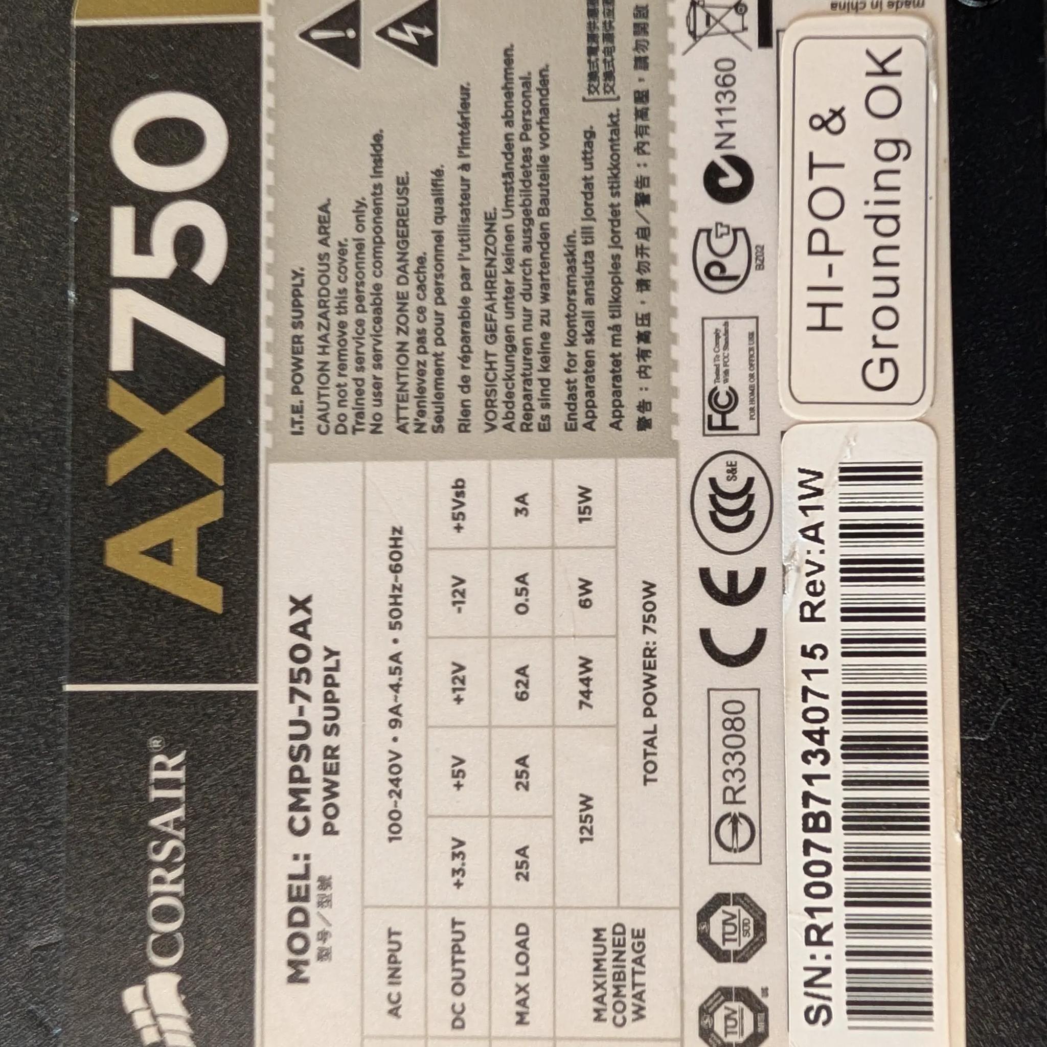 Corsair Ax750 750W Modular power supply PSU