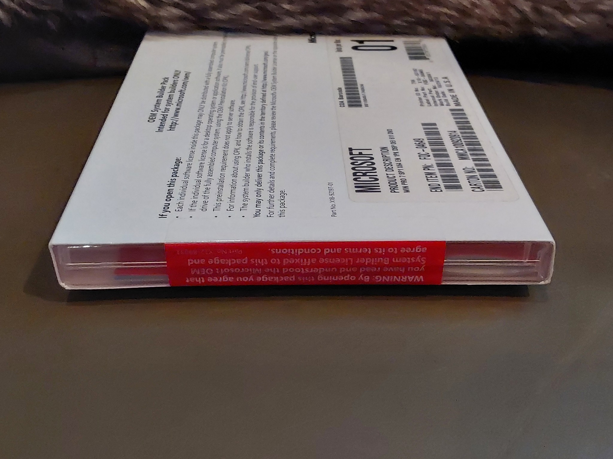 NEW & UNUSED WINDOWS 7 PRO SP2 x64 OEM/SYSTEM BUILDER PACK INSTALL DVD & VALID LICENSE for 1 PC
