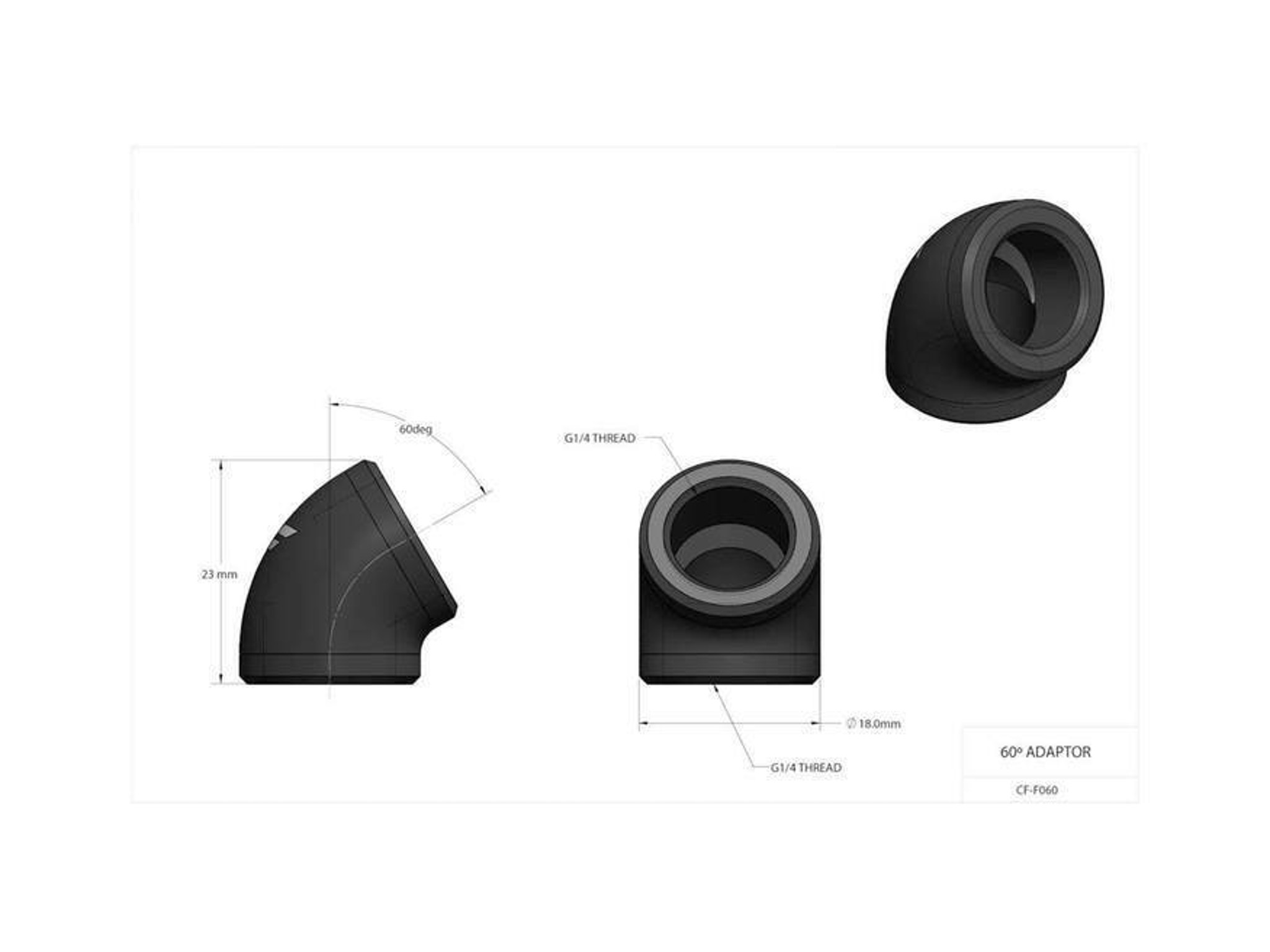 CoolForce 60 Degree Angled Fitting Adapter G1/4 Threaded