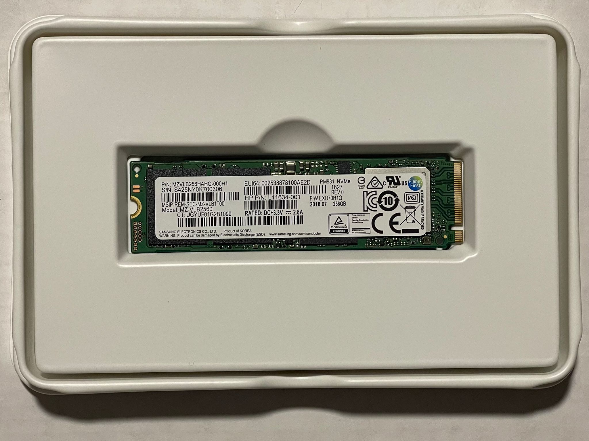 Used, Samsung PM981 256GB NVMe M.2 SSD