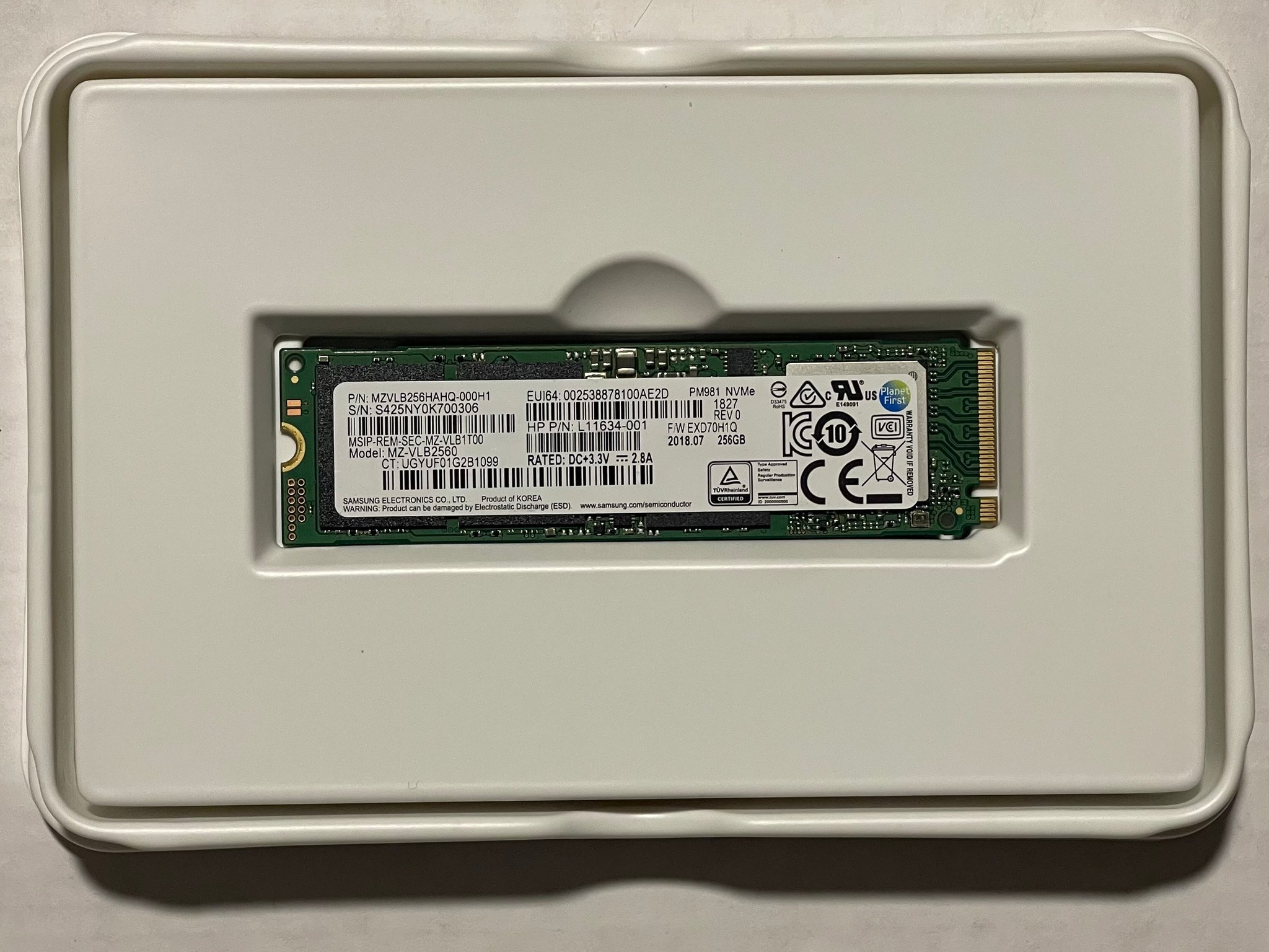 Used, Samsung PM981 256GB NVMe M.2 SSD