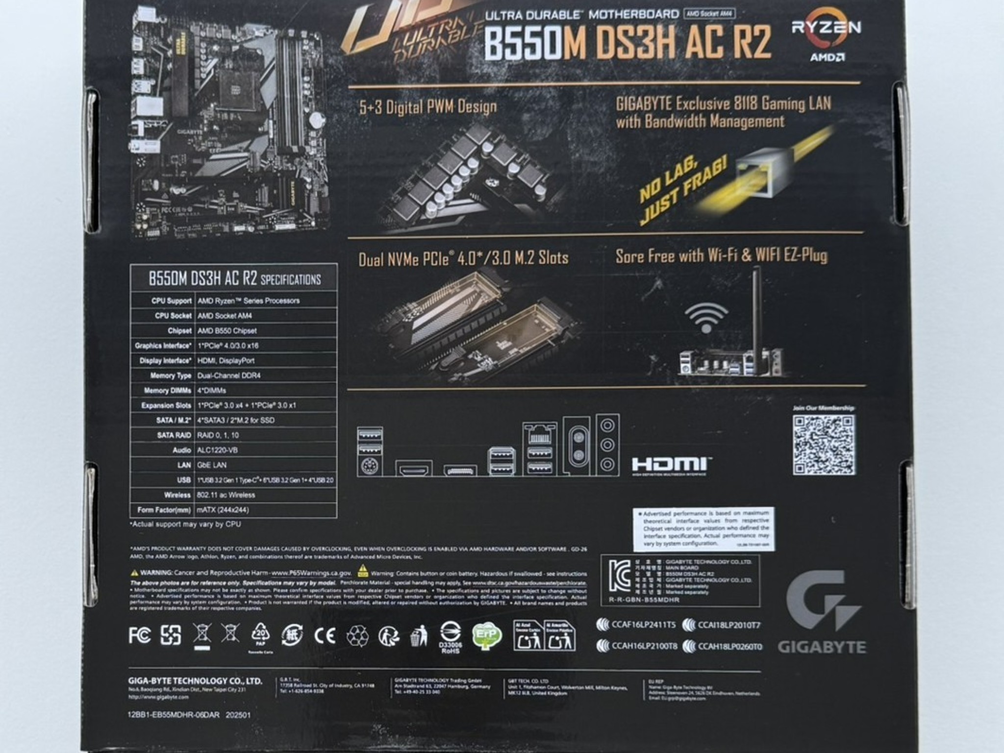 NEW GIGABYTE B550M DS3H AC R2 AM4 AMD B550 Micro ATX Motherboard