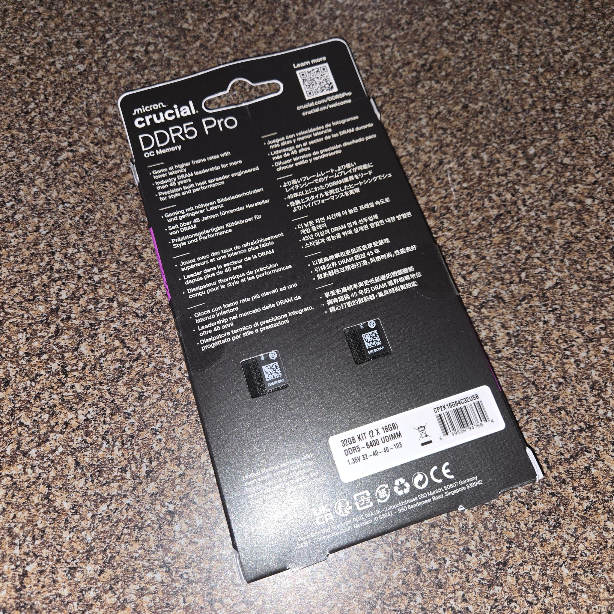 32GB 6400CL32 EXPO and XMP certified from Crucial