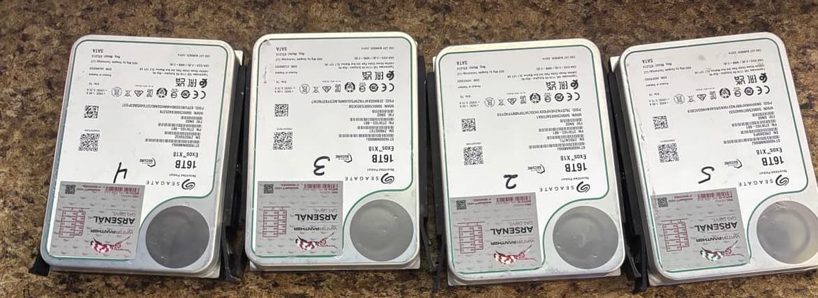 For Sale: 4 Arsenal 16TB Internal SATA Hard Drives