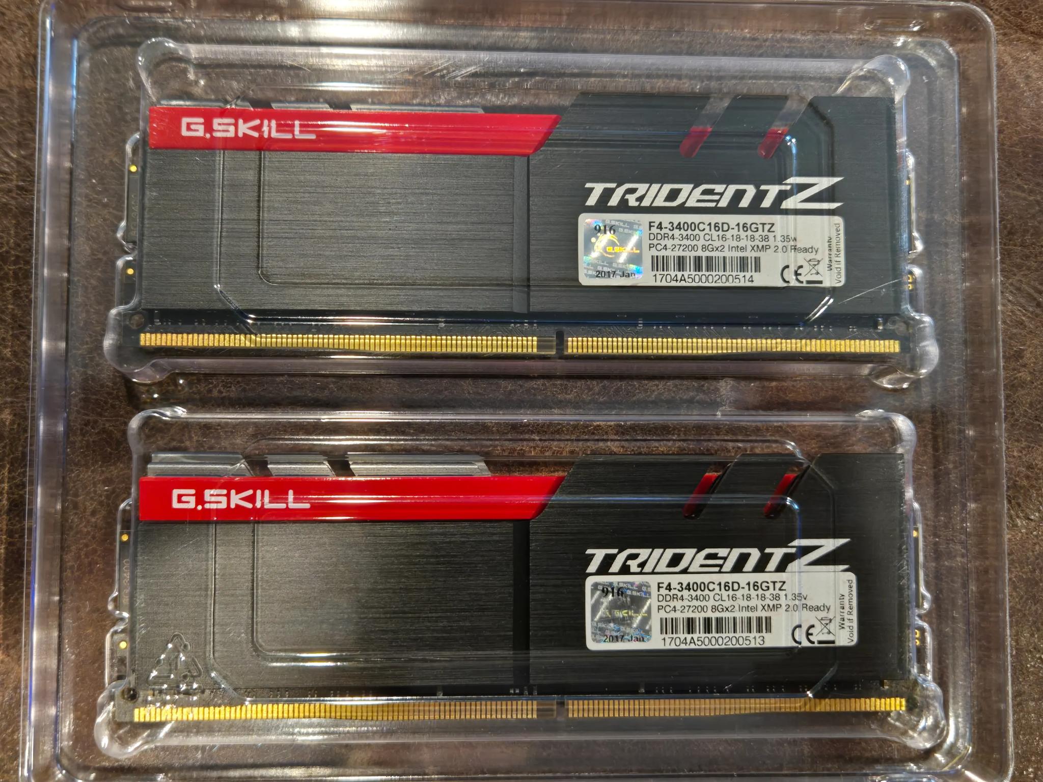 Trident Z DDR4-3400 CL16-18-18-38 1.35V 16GB (2x8GB) F4-3400C16D-16GTZ