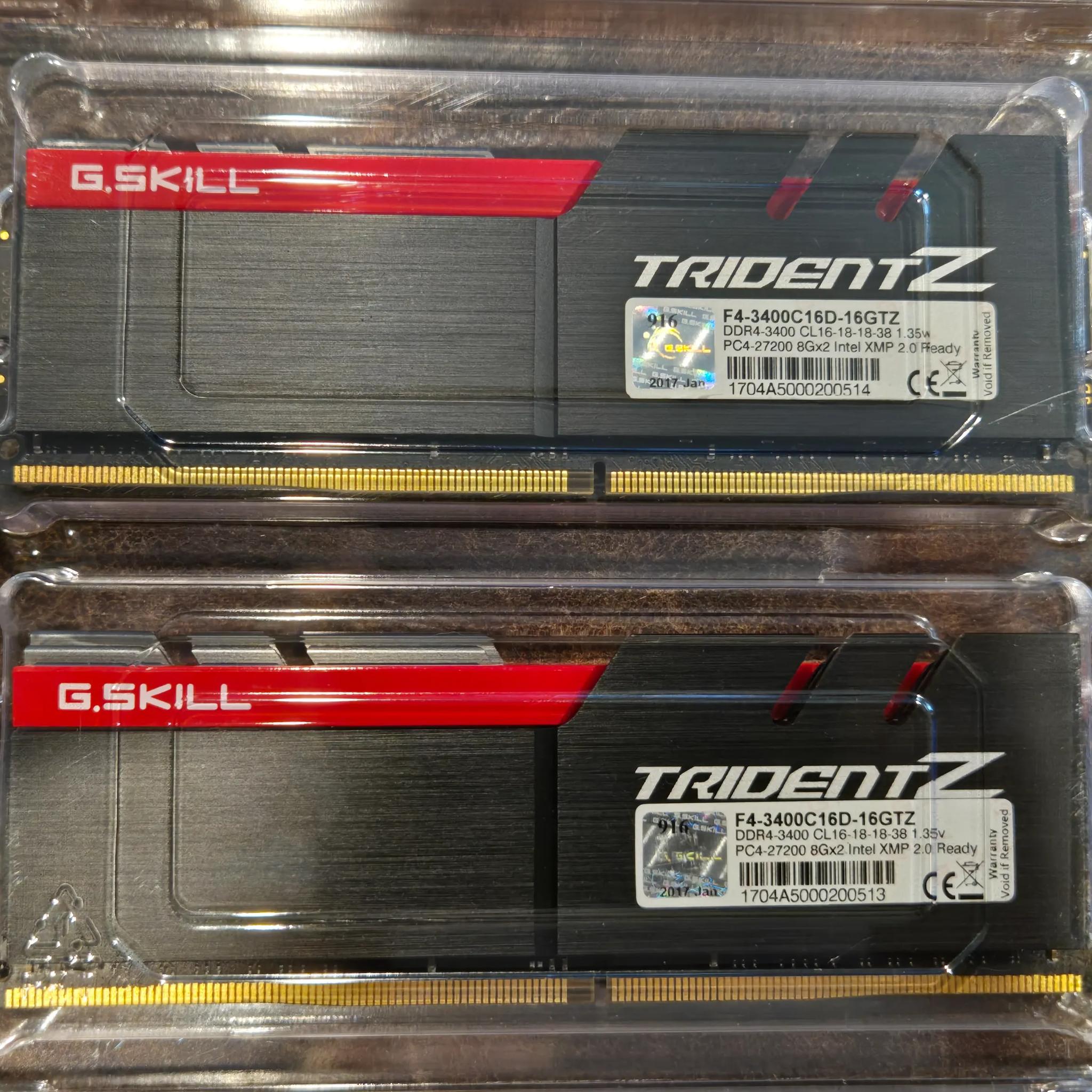 Trident Z DDR4-3400 CL16-18-18-38 1.35V 16GB (2x8GB) F4-3400C16D-16GTZ