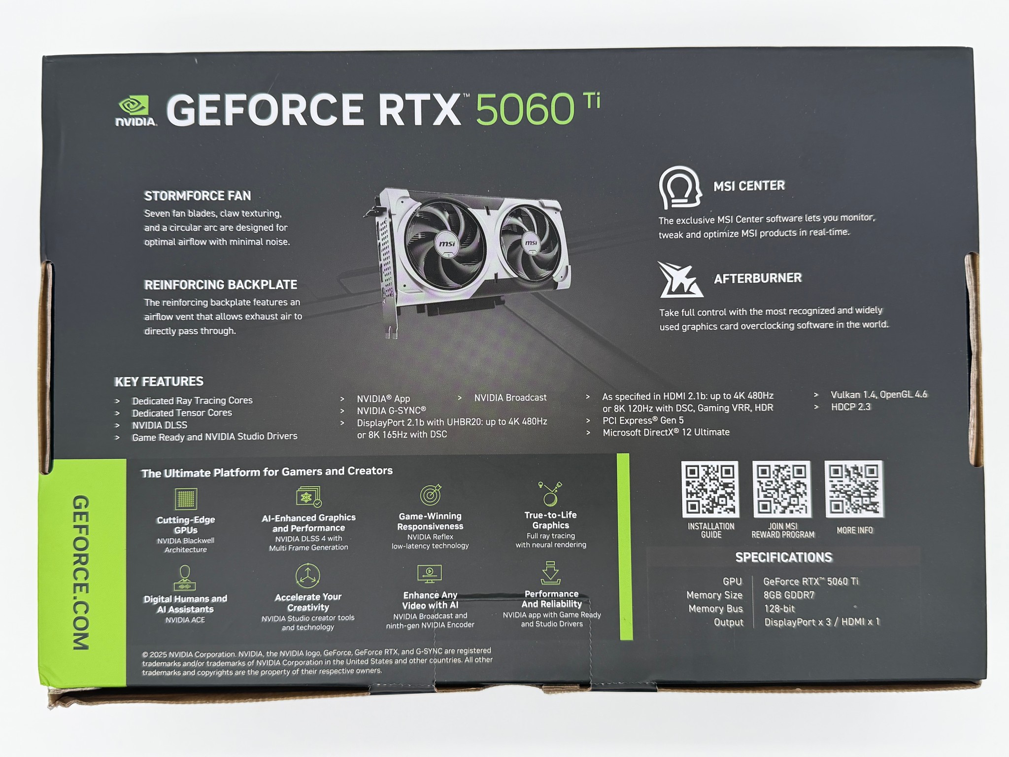 MSI GeForce RTX 5060 TI 8G VENTUS 2X OC Edition NVIDIA 8 GB GDDR7