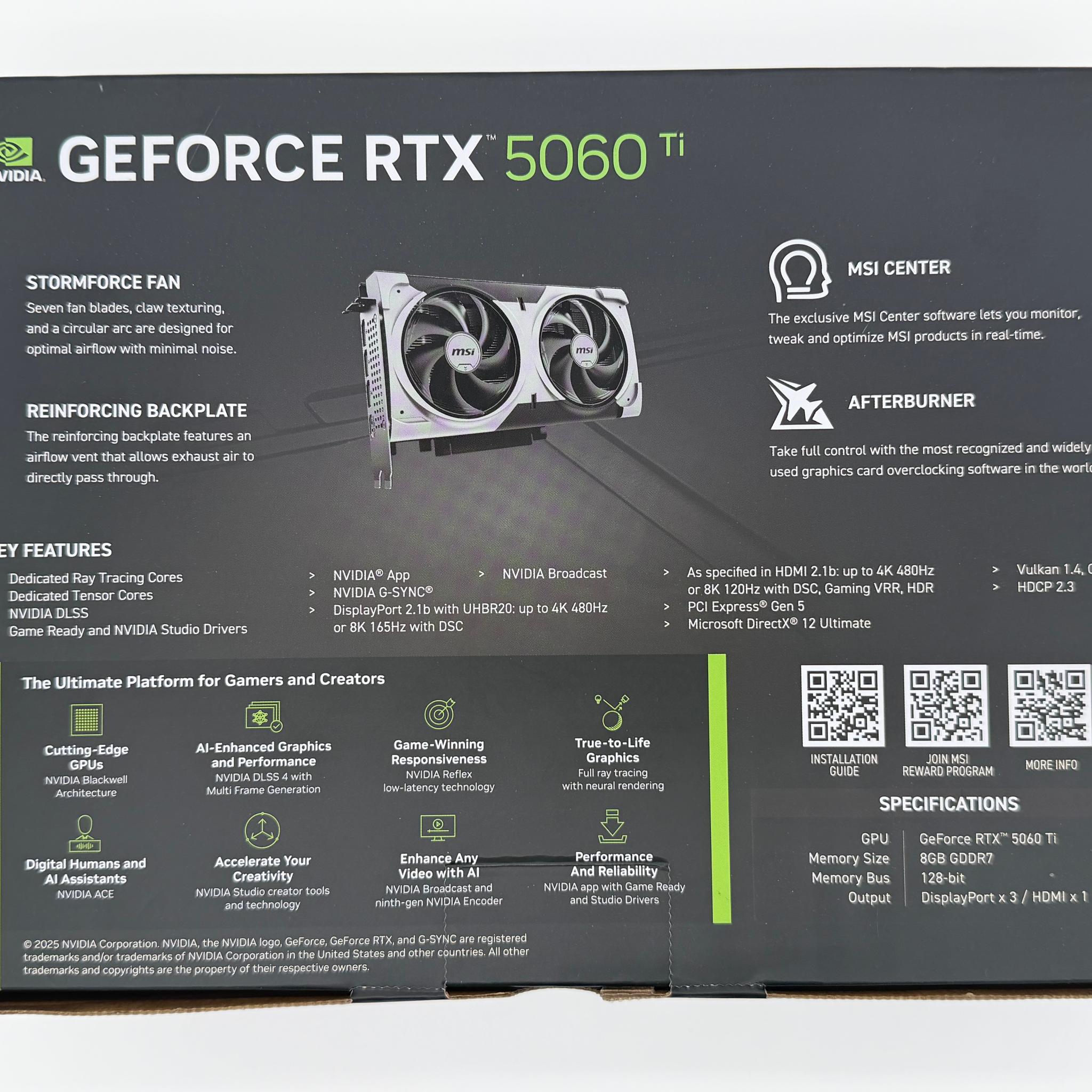 MSI GeForce RTX 5060 TI 8G VENTUS 2X OC Edition NVIDIA 8 GB GDDR7