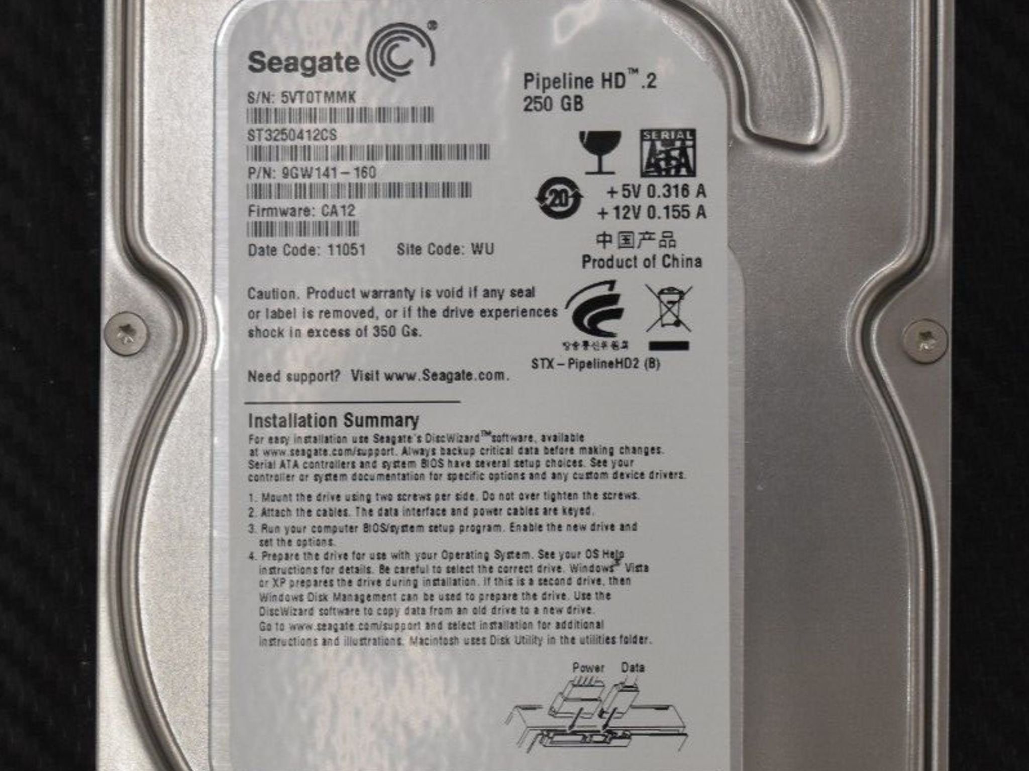 Seagate Pipeline HD.2 250GB 5900RPM 3.5" SATAIII Hard Drive HDD (9GW141-160)