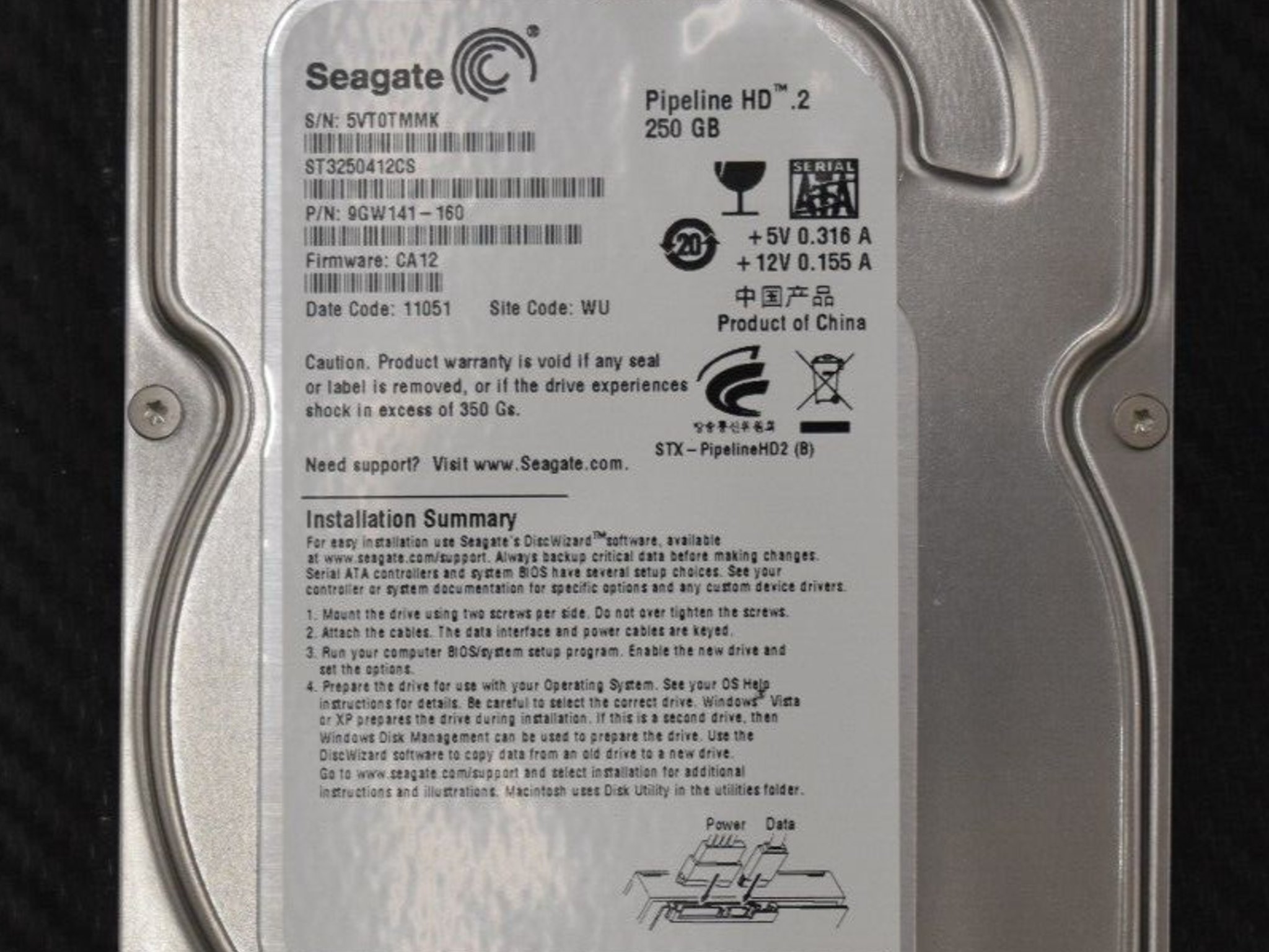 Seagate Pipeline HD.2 250GB 5900RPM 3.5" SATAIII Hard Drive HDD (9GW141-160)