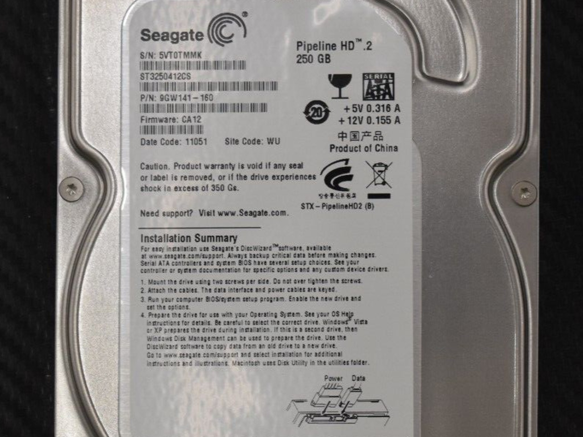 Seagate Pipeline HD.2 250GB 5900RPM 3.5" SATAIII Hard Drive HDD (9GW141-160)