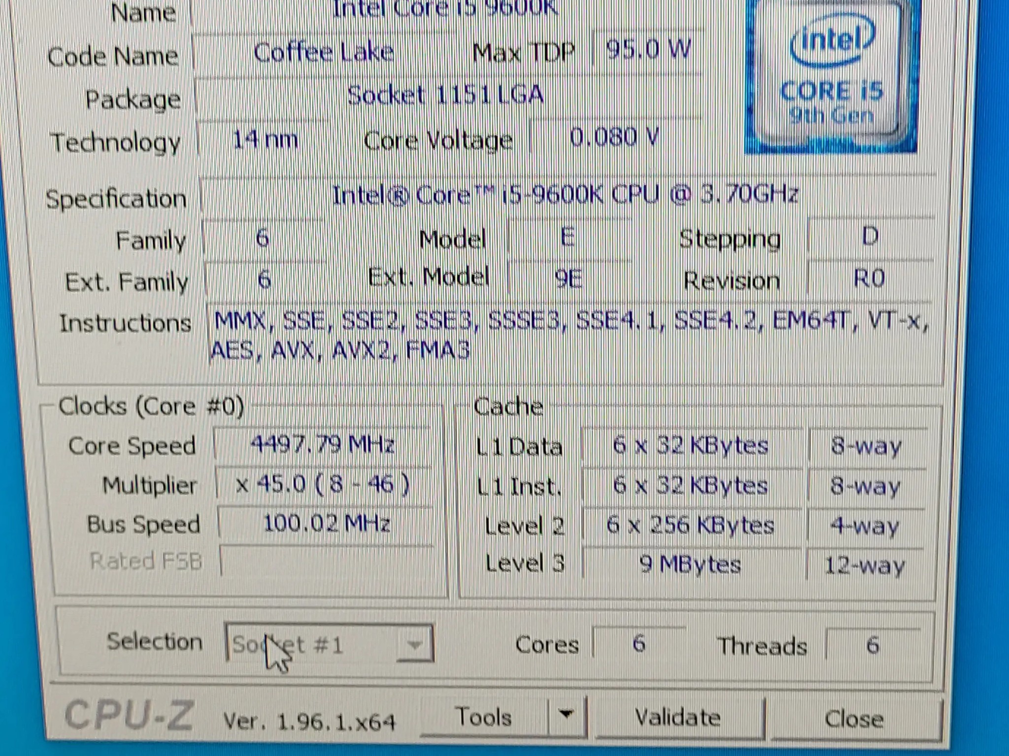 Intel i5-9600k cpu