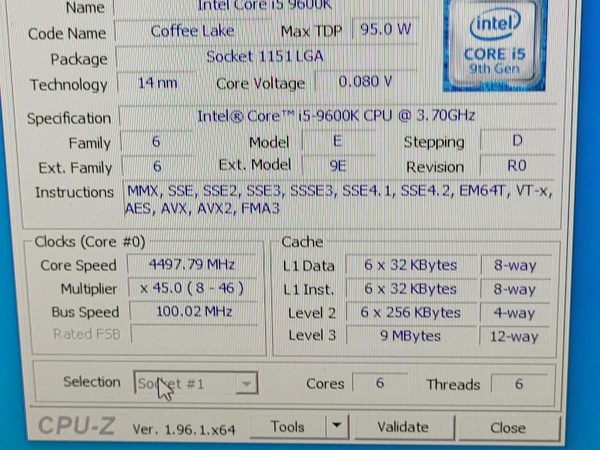 Intel i5-9600k cpu