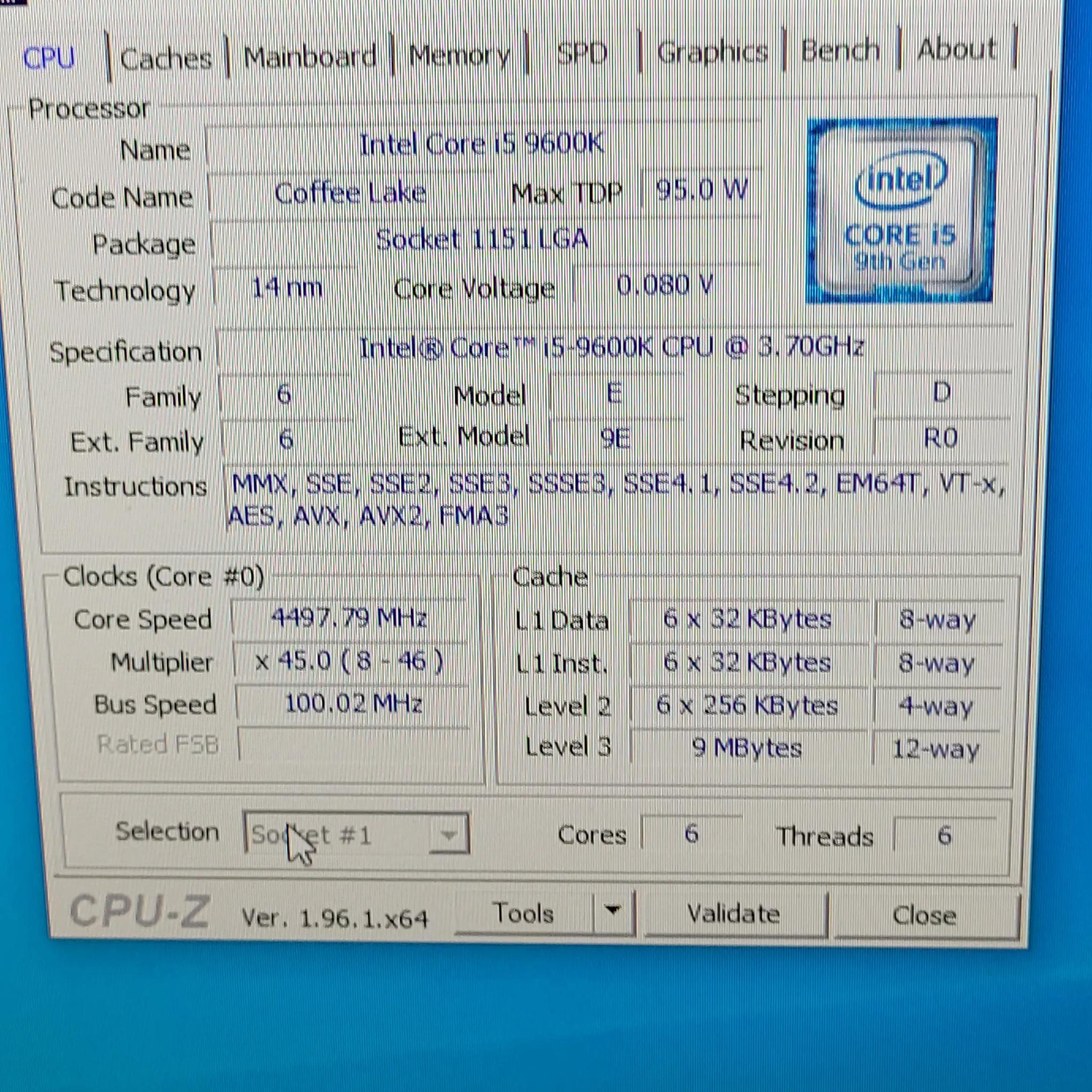 Intel i5-9600k cpu