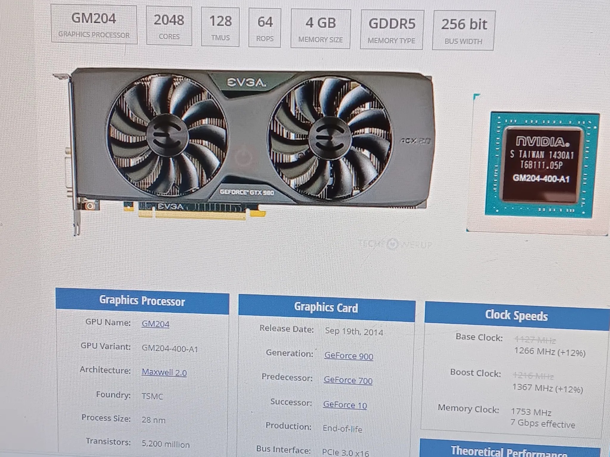 EVGA GeForce GTX 980 4GB Graphics Card
