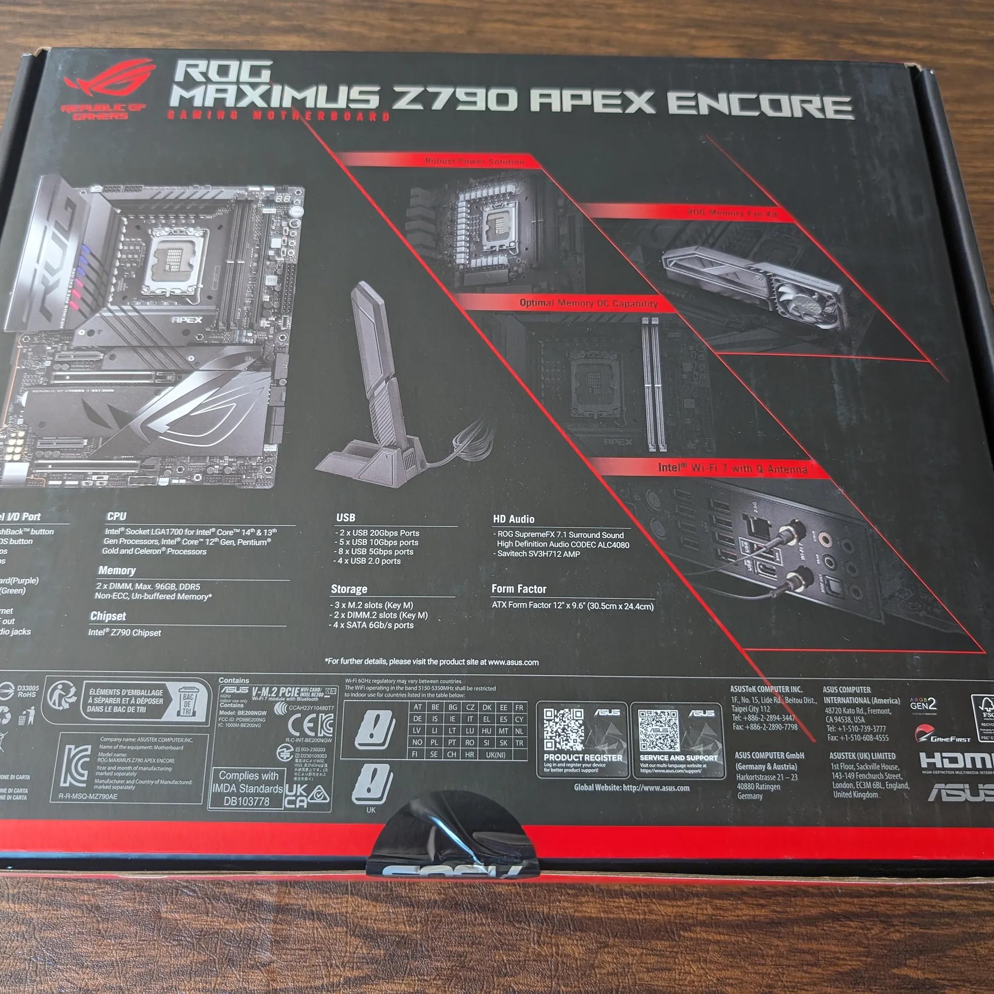 ASUS ROG MAXIMUS Z790 APEX ENCORE Motherboard - BRAND NEW/SEALED