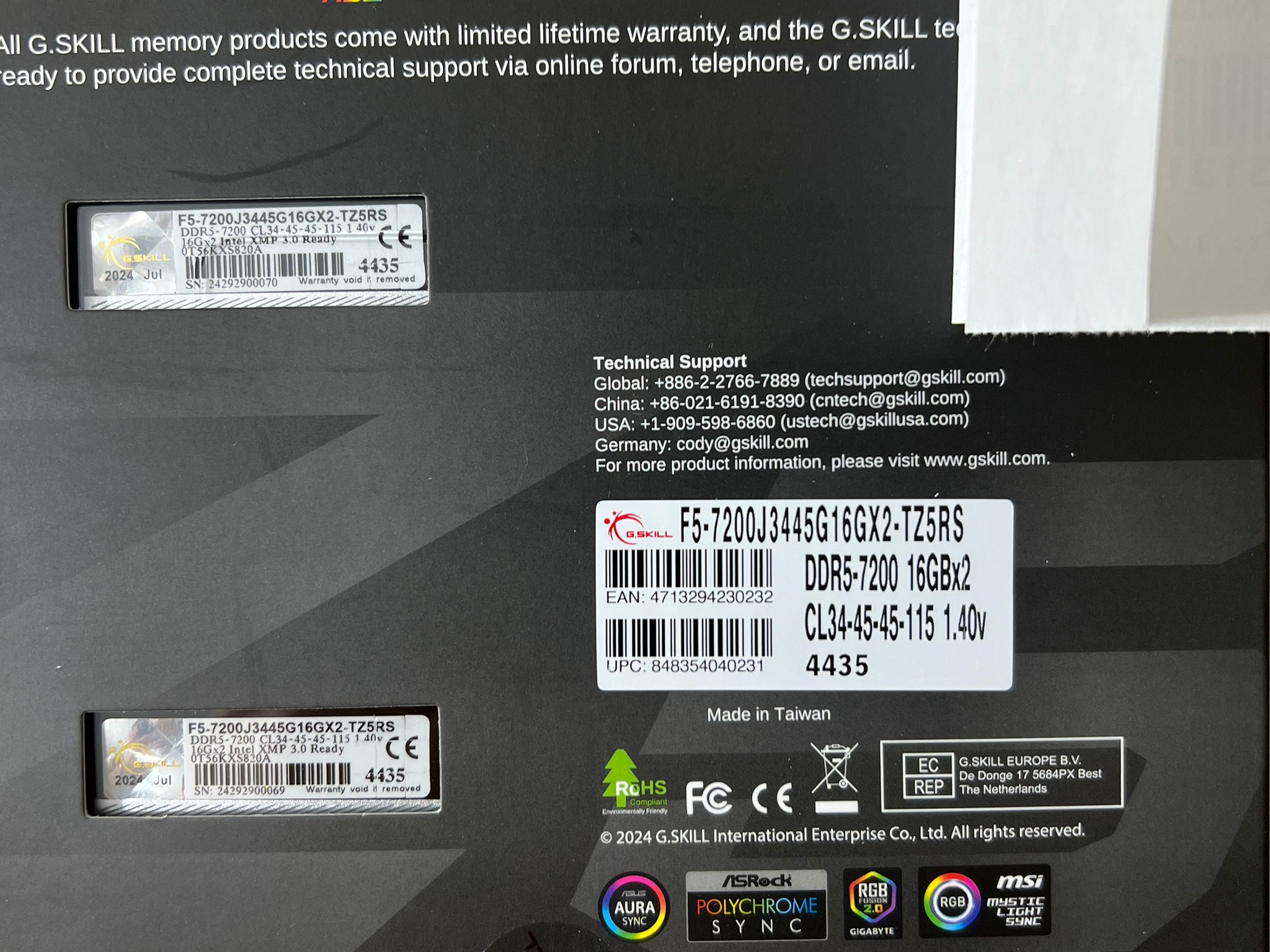 SALE DDR 5 7200 32GB CL 34 G. SKILL TRIDENT Z5 [16x2]