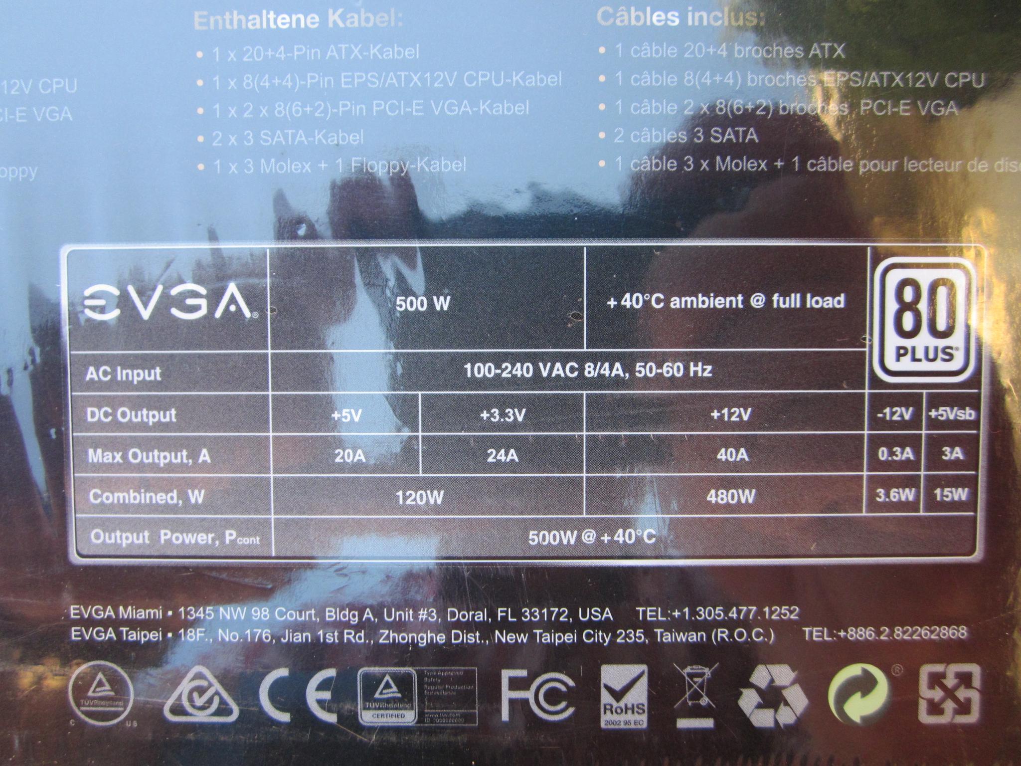NEW SEALED! EVGA 500W 80 PLUS Power Supply